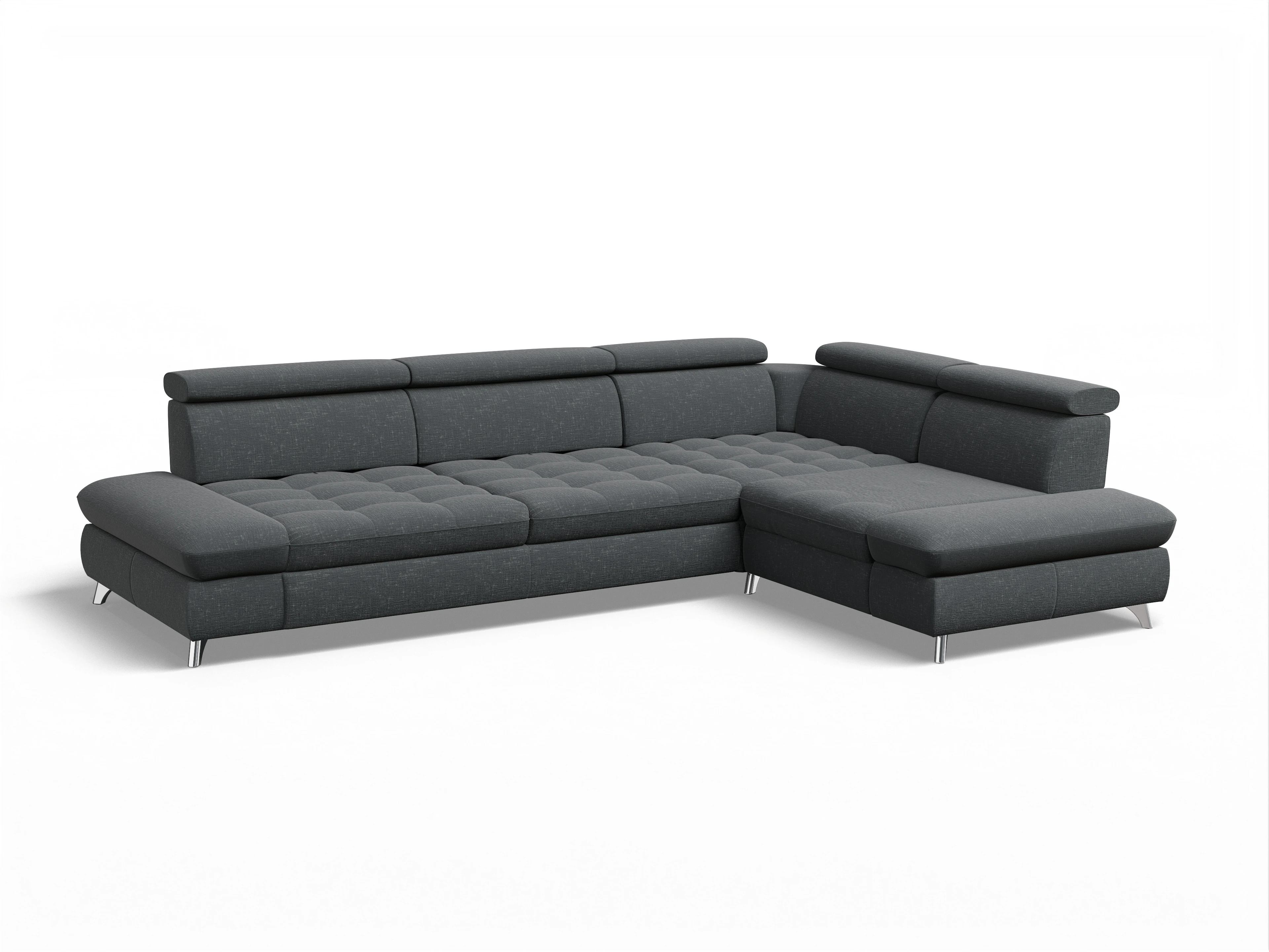Ansicht des Produktes Memphis Stoff Ecksofa rechts mit Armlehne in Stoff Grau
