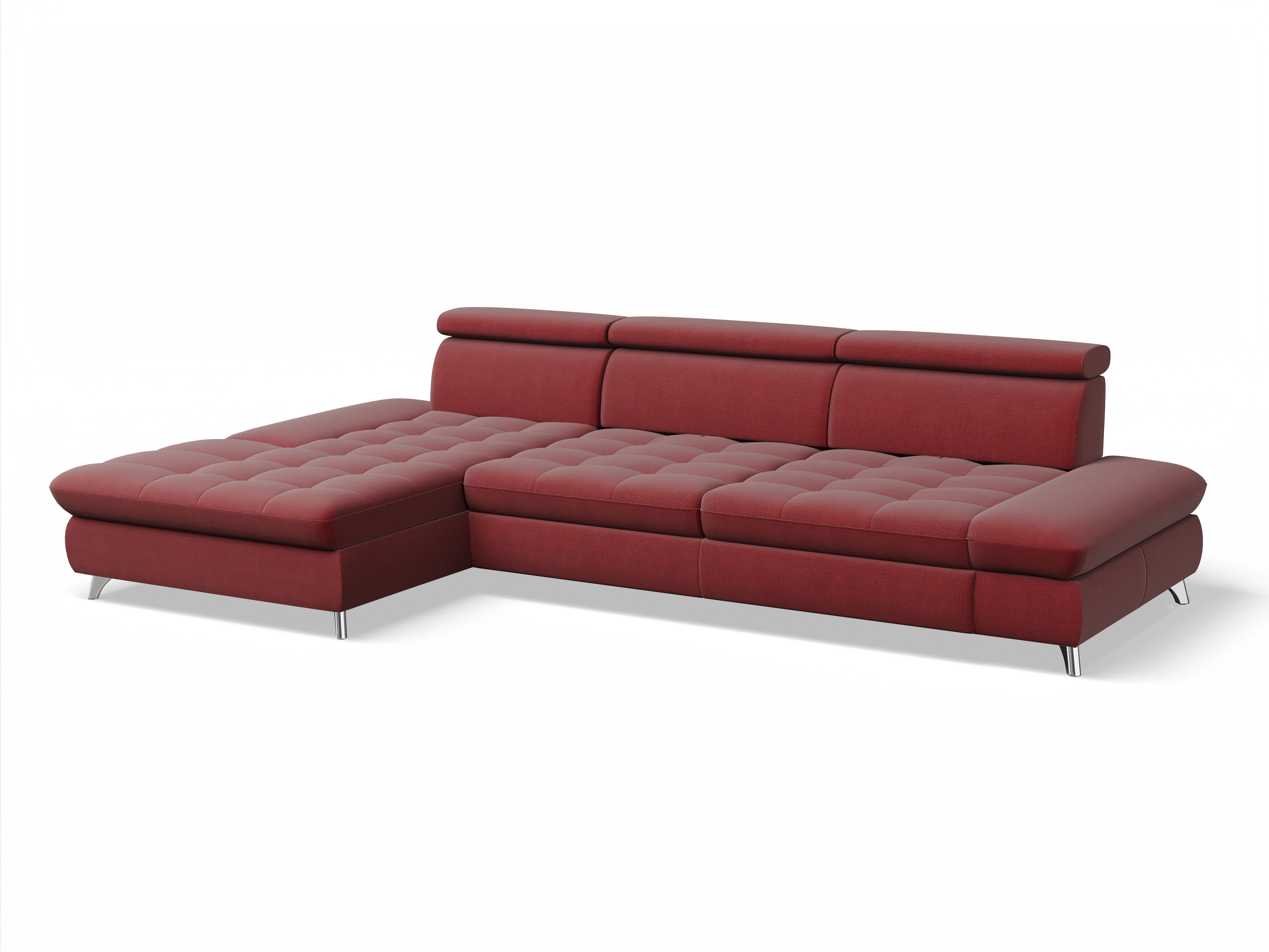Ansicht des Produktes Memphis Stoff Ecksofa links Abschluss offen in Stoff Rot