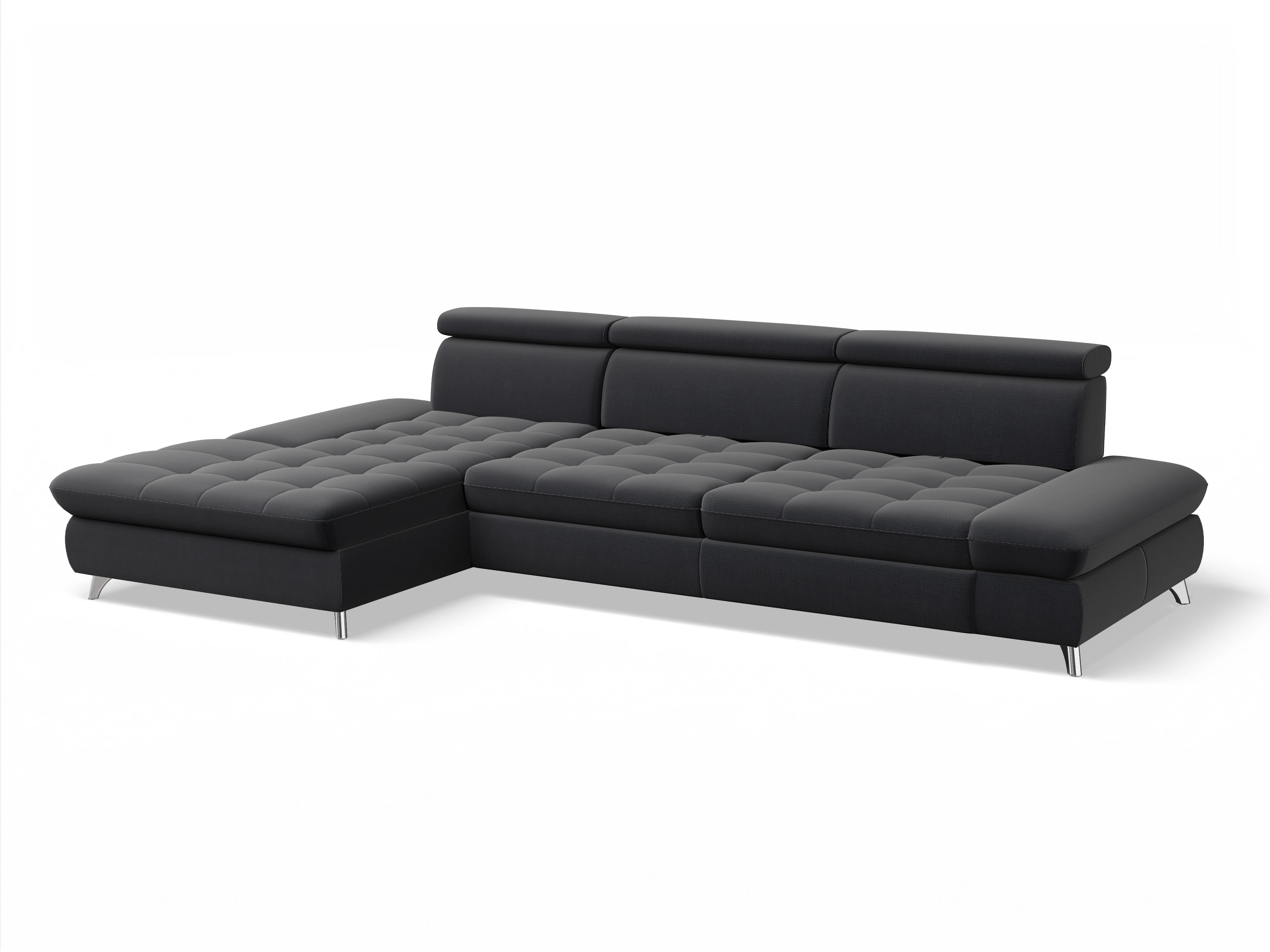 Ansicht des Produktes Memphis Stoff Ecksofa links Abschluss offen in Stoff Blau
