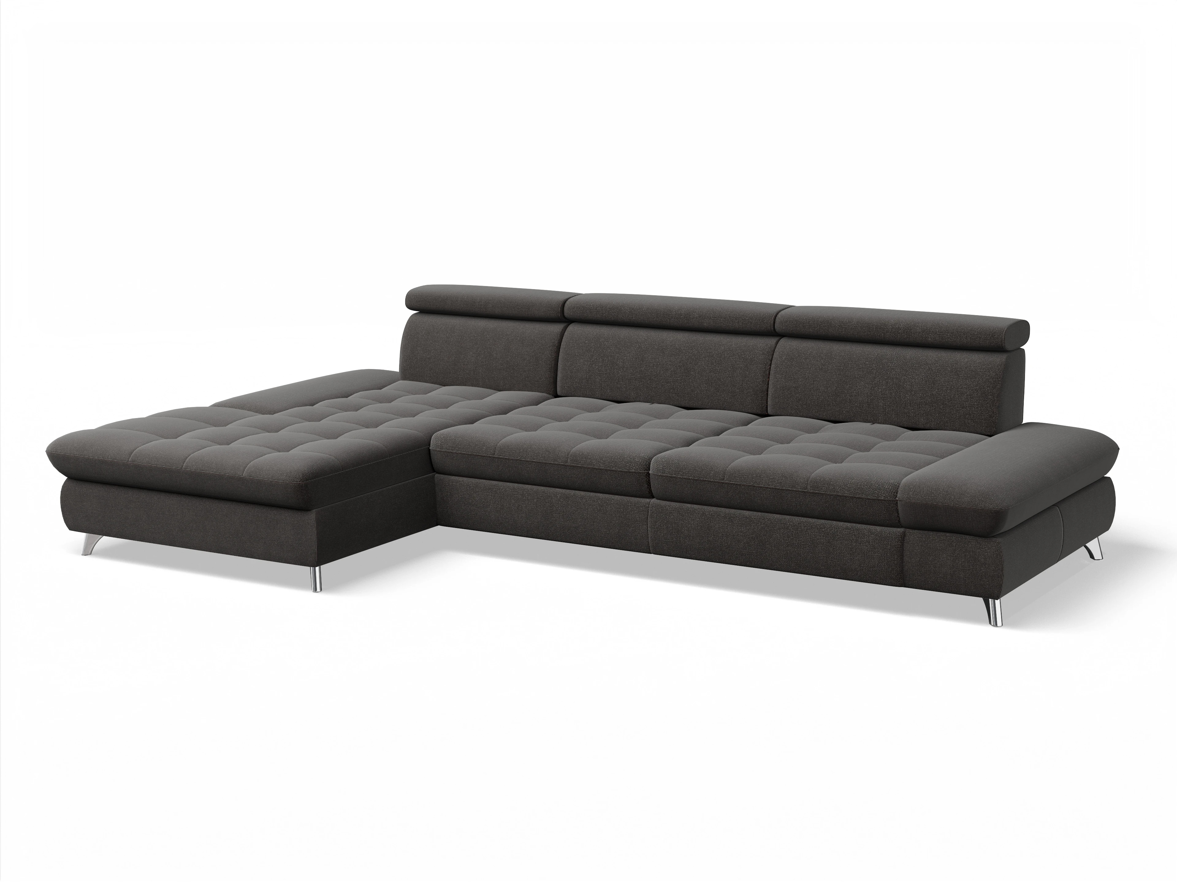 Ansicht des Produktes Memphis Stoff Ecksofa links Abschluss offen in Stoff Grau