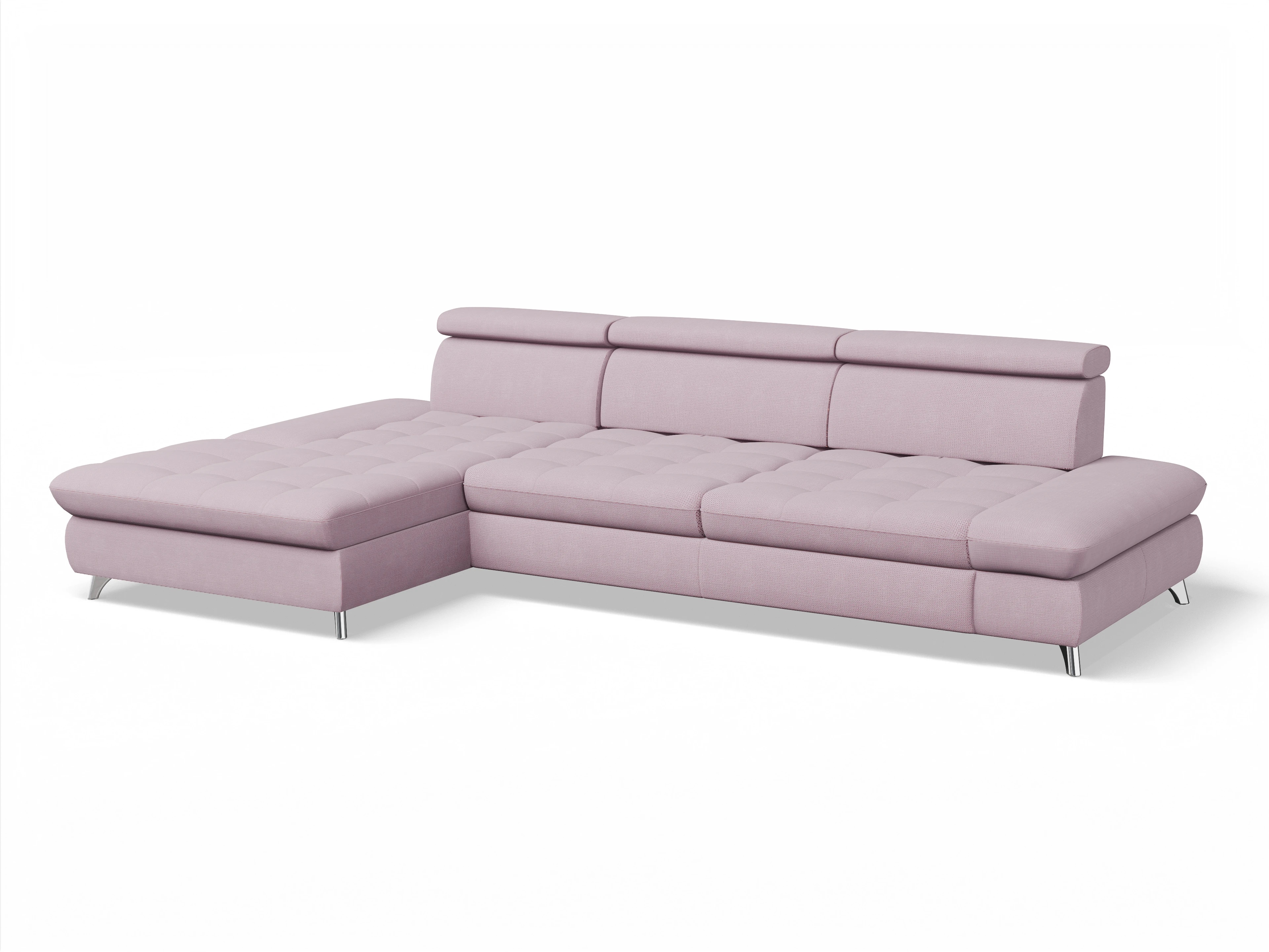 Ansicht des Produktes Memphis Stoff Ecksofa links Abschluss offen in Stoff Rosa
