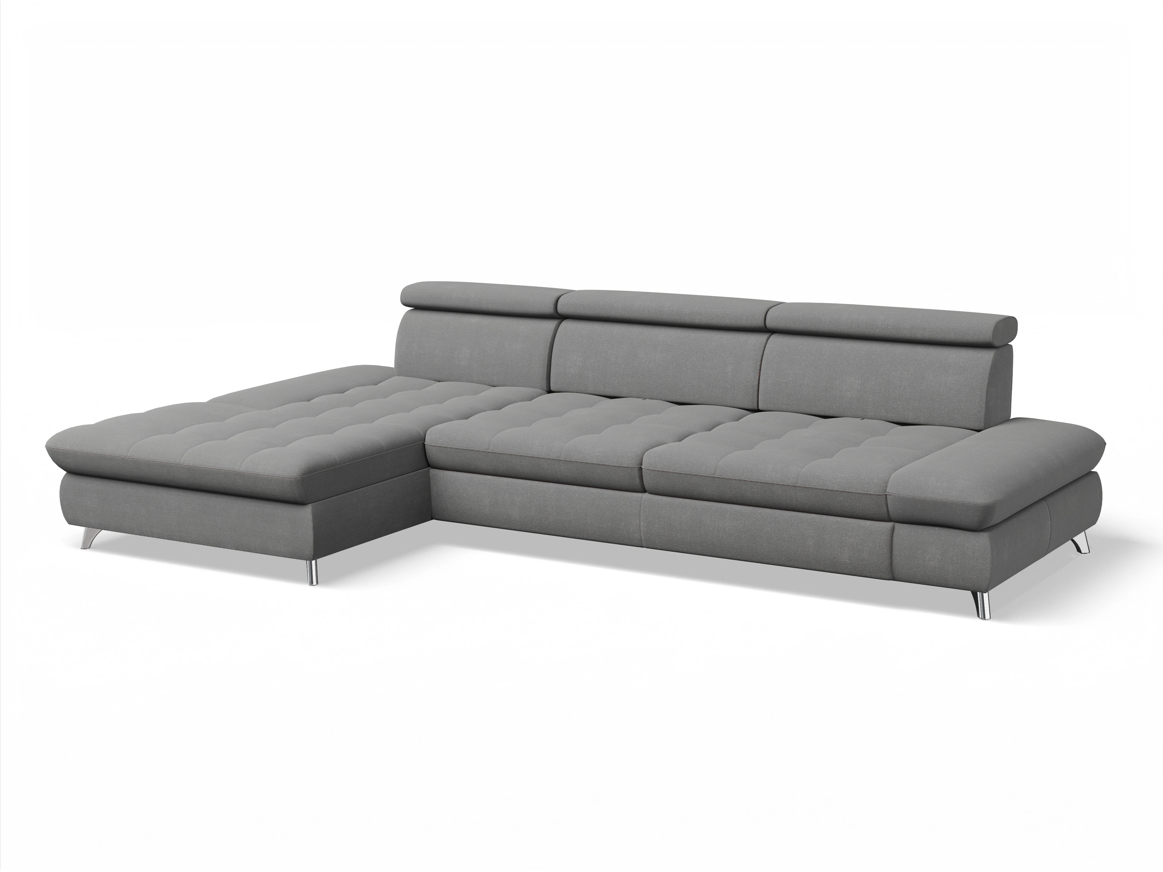Ansicht des Produktes Memphis Stoff Ecksofa links Abschluss offen in Stoff Grau