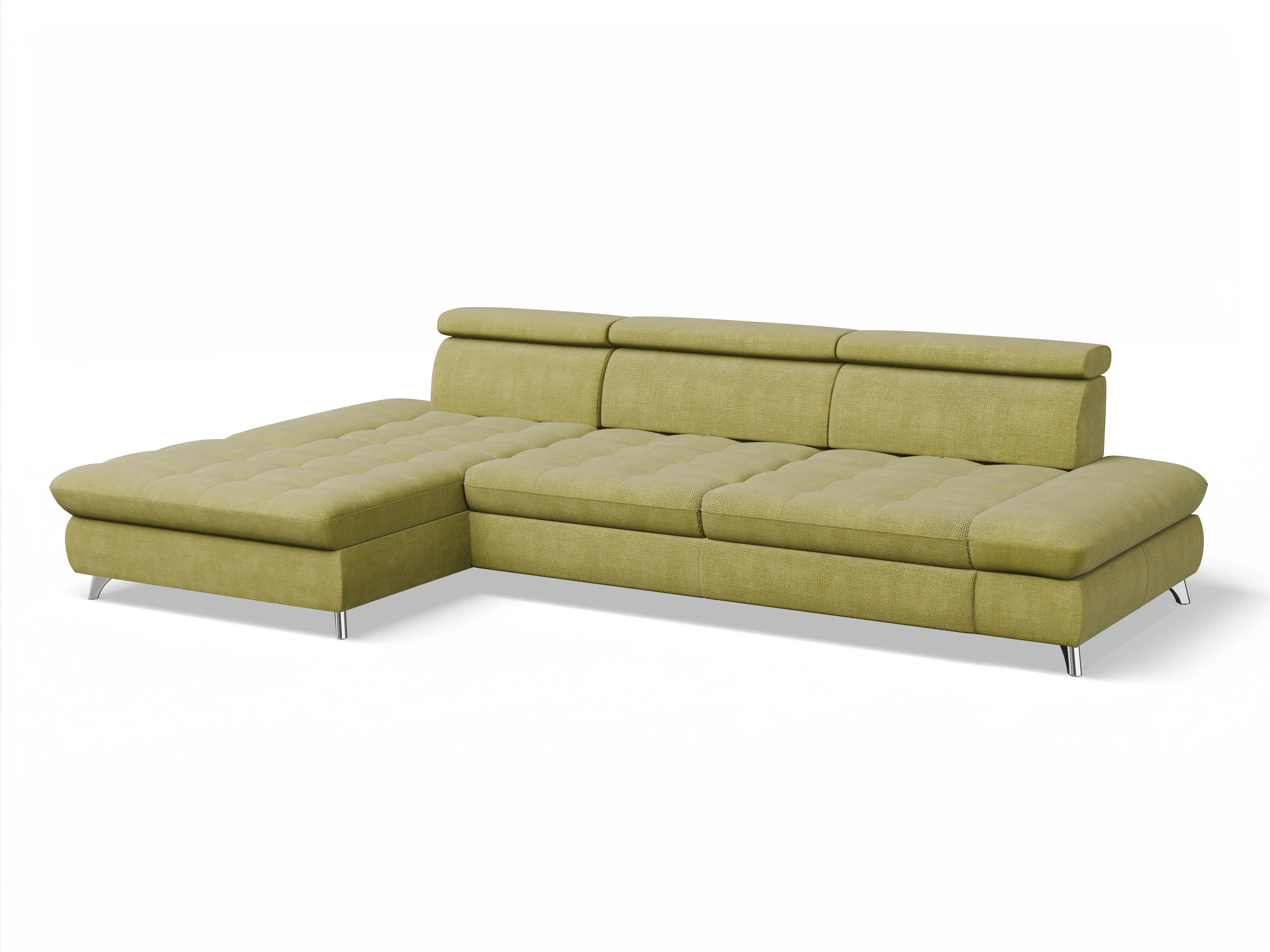 Ansicht des Produktes Memphis Stoff Ecksofa links Abschluss offen in Stoff Grün