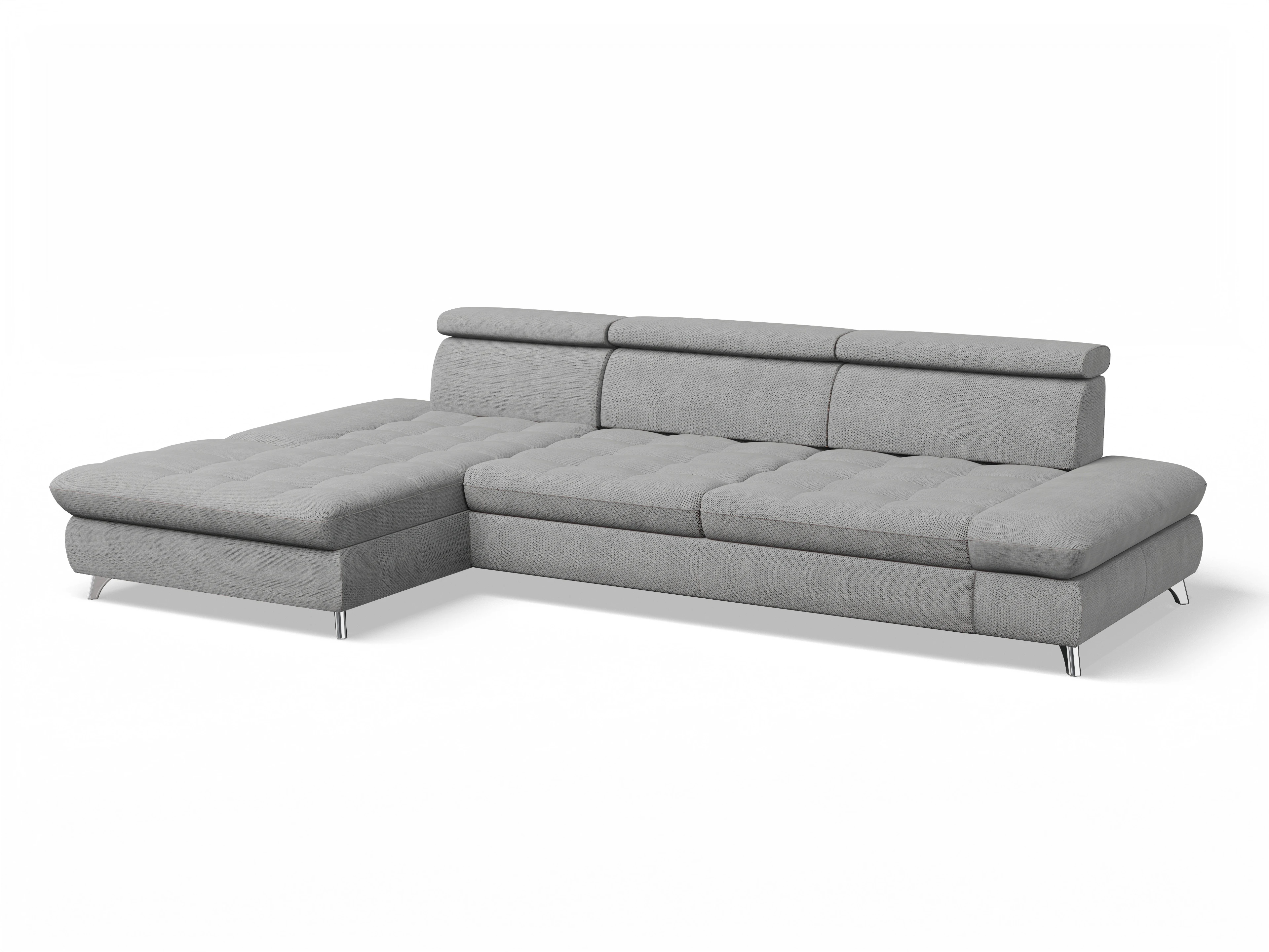 Ansicht des Produktes Memphis Stoff Ecksofa links Abschluss offen in Stoff Grau