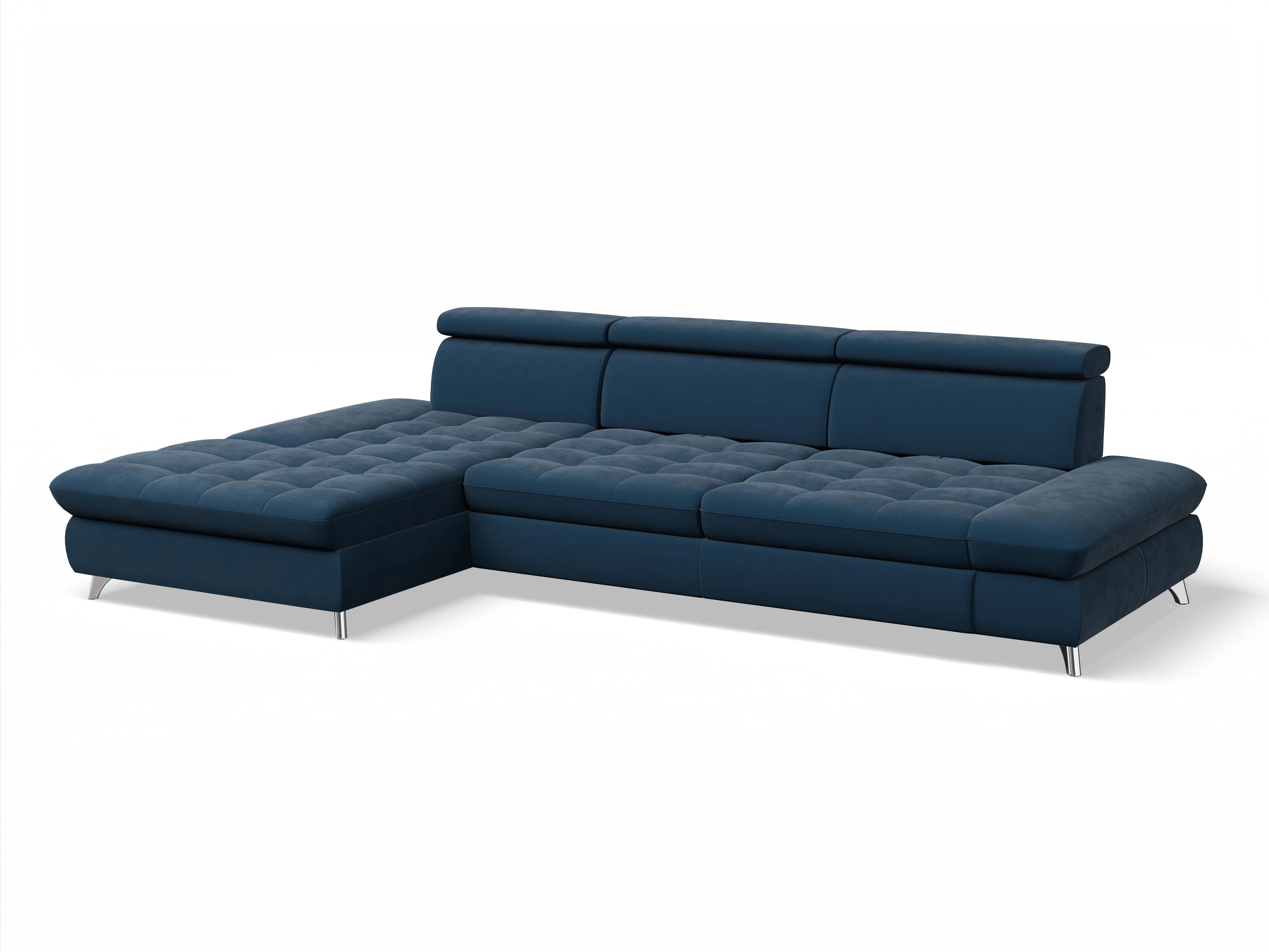 Ansicht des Produktes Memphis Stoff Ecksofa links Abschluss offen in Stoff Blau