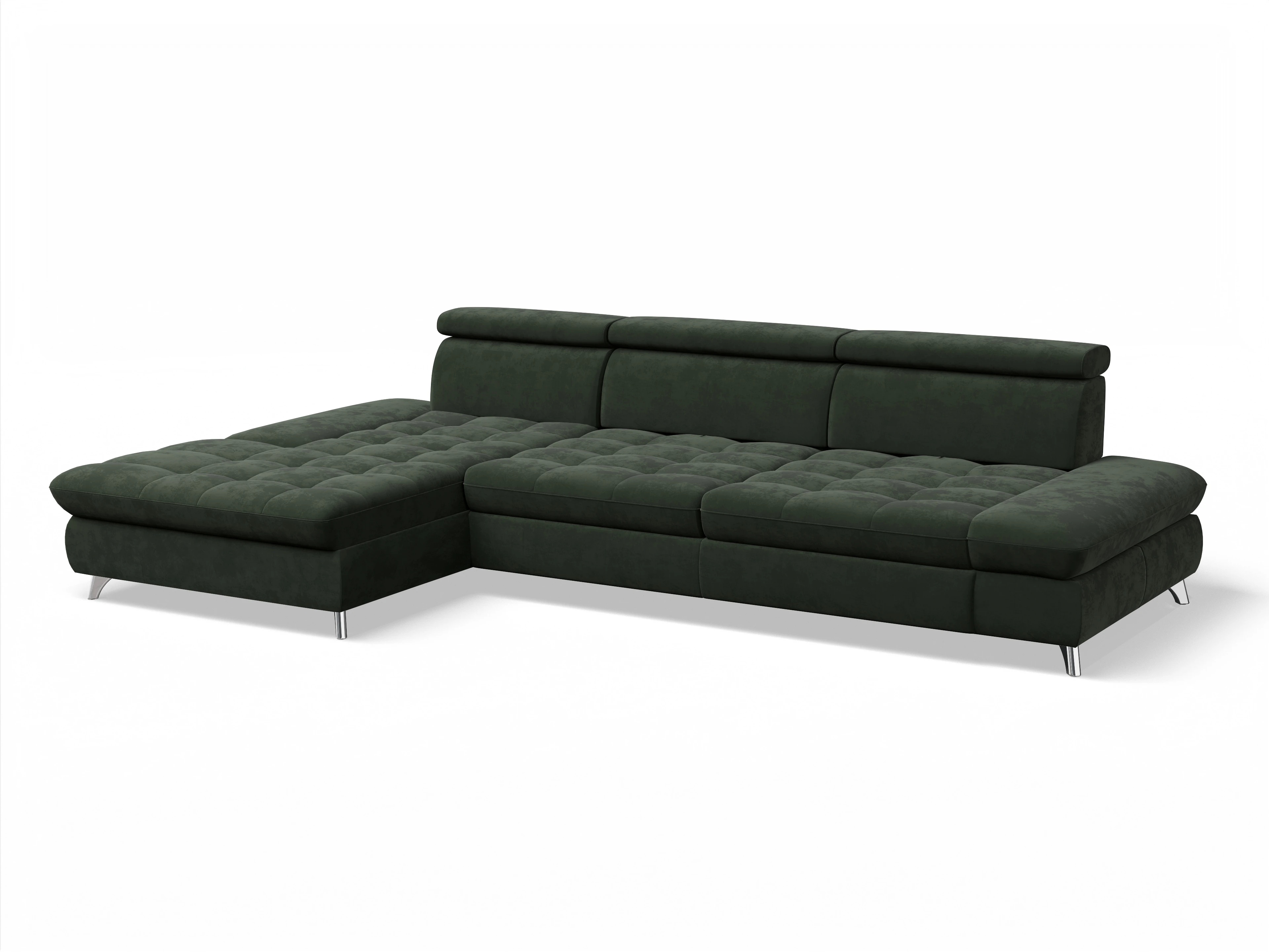 Ansicht des Produktes Memphis Stoff Ecksofa links Abschluss offen in Stoff Grün