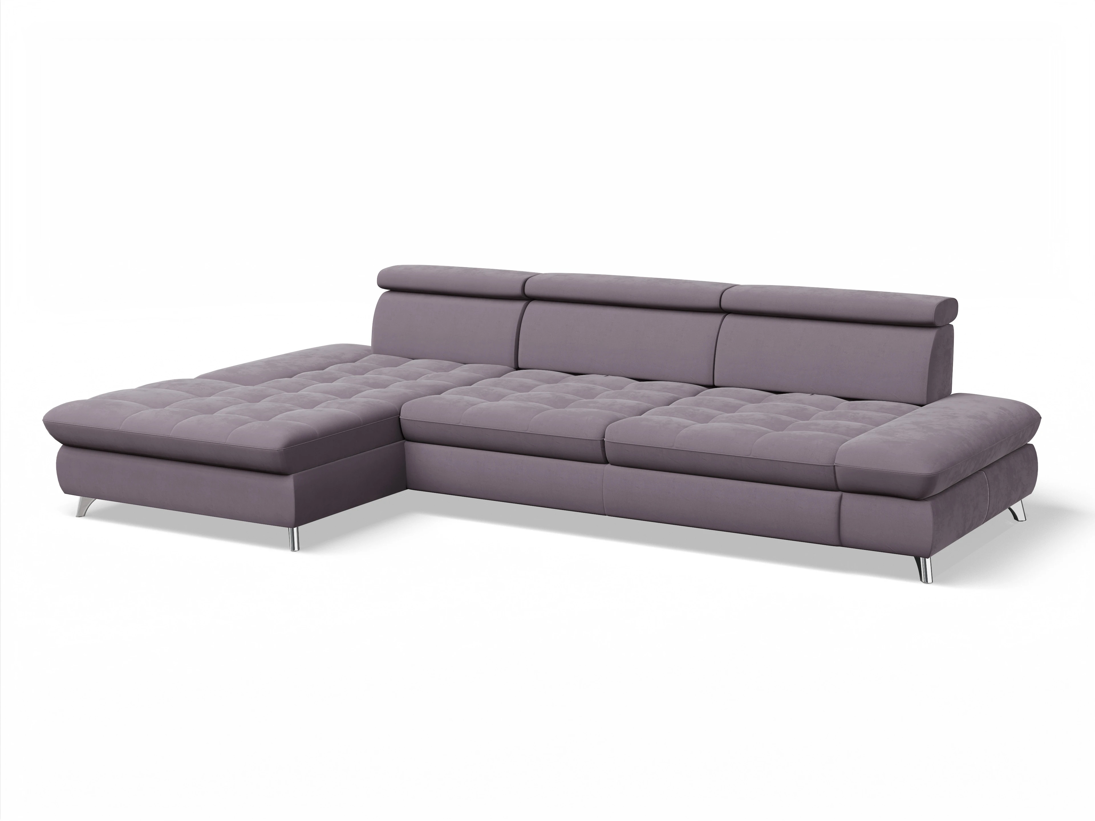 Ansicht des Produktes Memphis Stoff Ecksofa links Abschluss offen in Stoff Lila