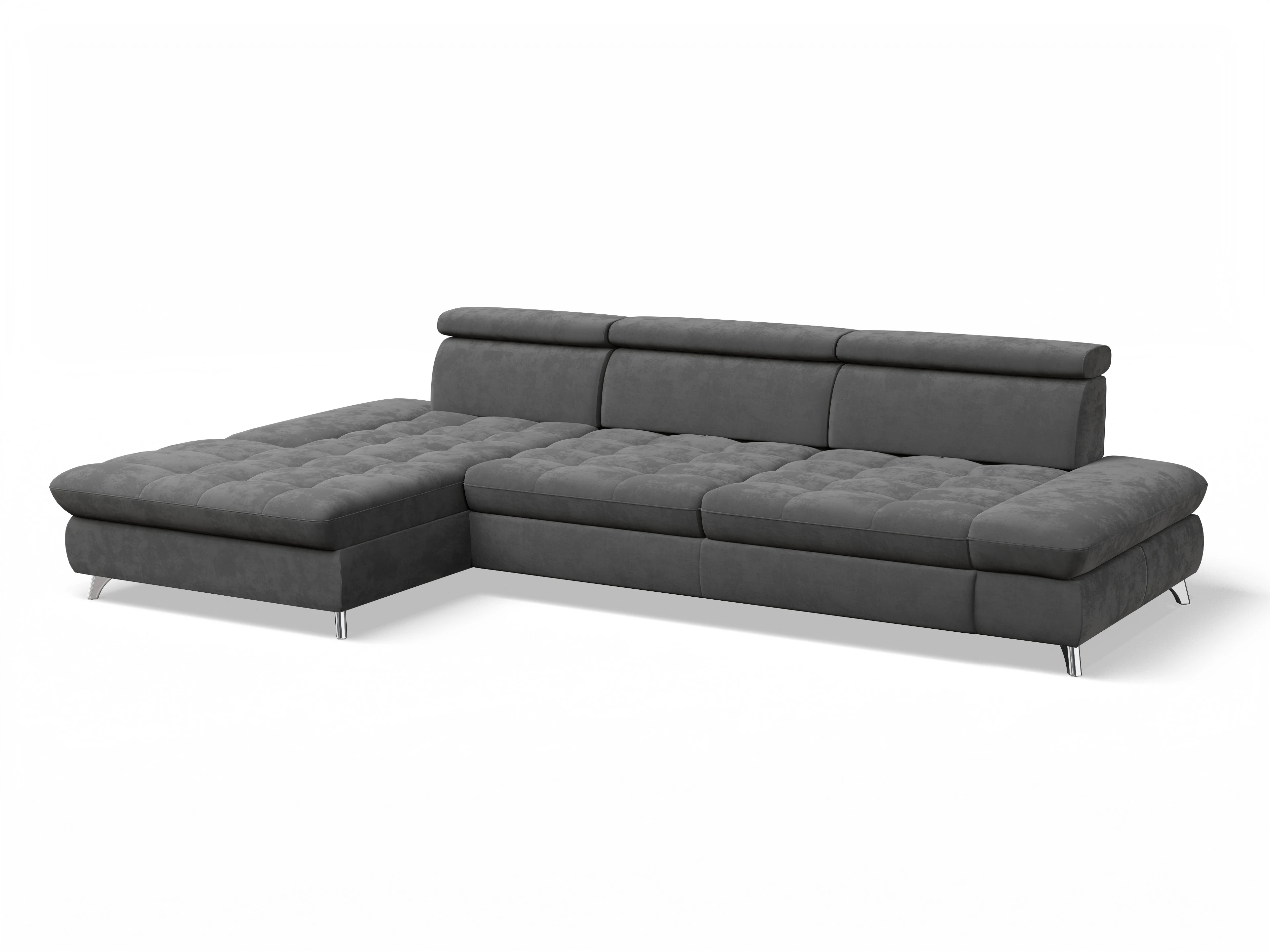 Ansicht des Produktes Memphis Stoff Ecksofa links Abschluss offen in Stoff Grau