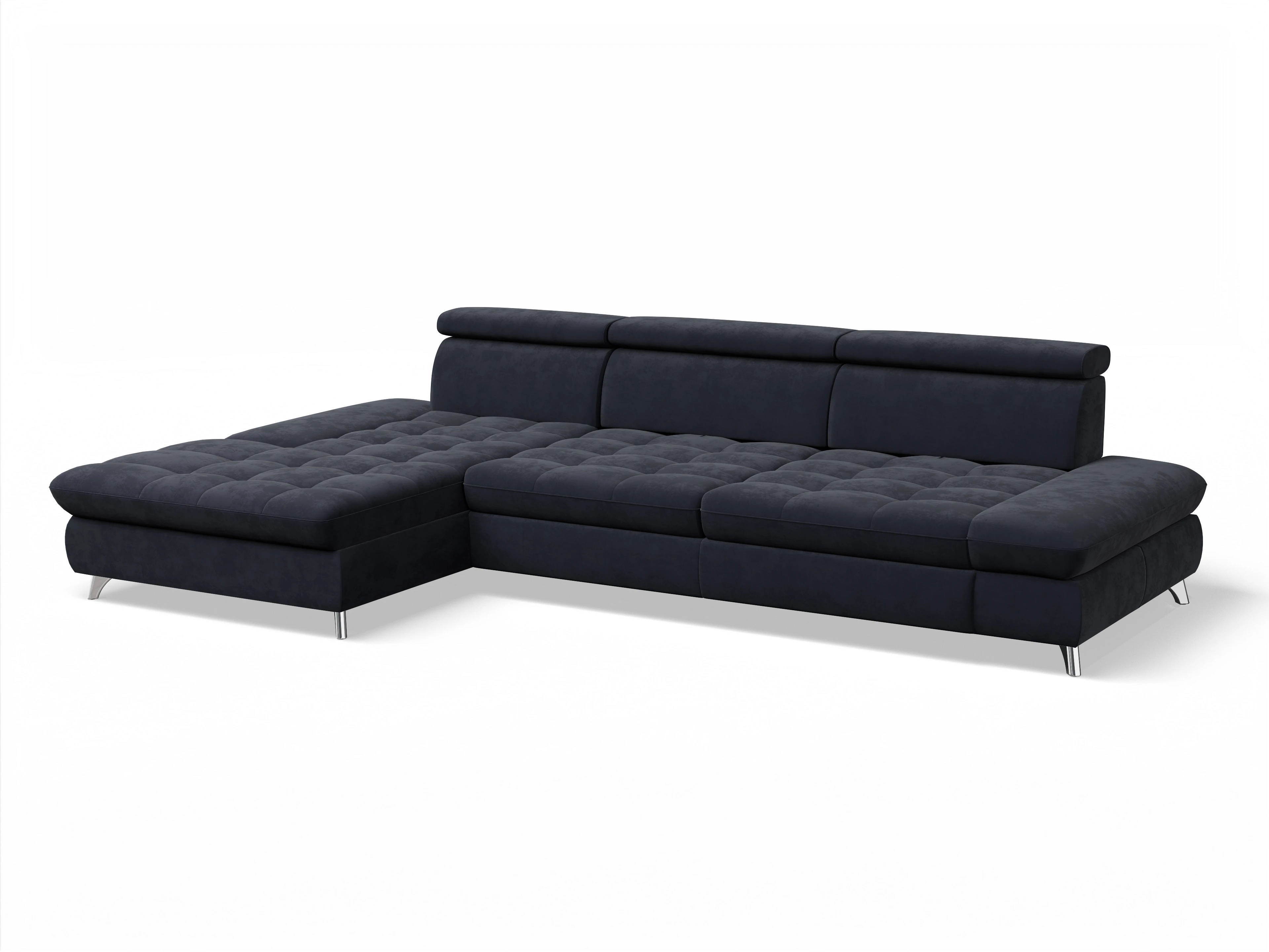 Ansicht des Produktes Memphis Stoff Ecksofa links Abschluss offen in Stoff Blau