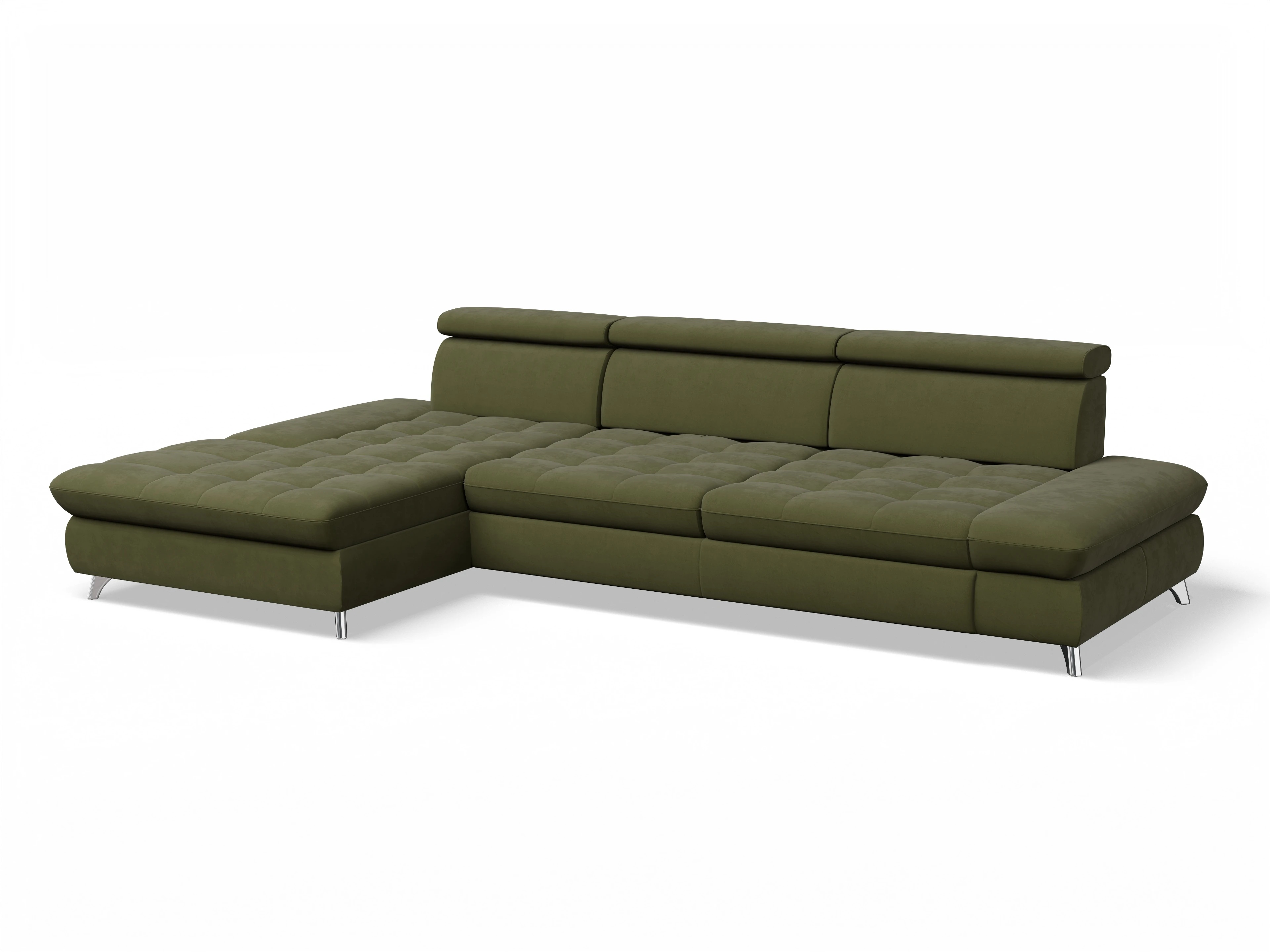 Ansicht des Produktes Memphis Stoff Ecksofa links Abschluss offen in Stoff Grün