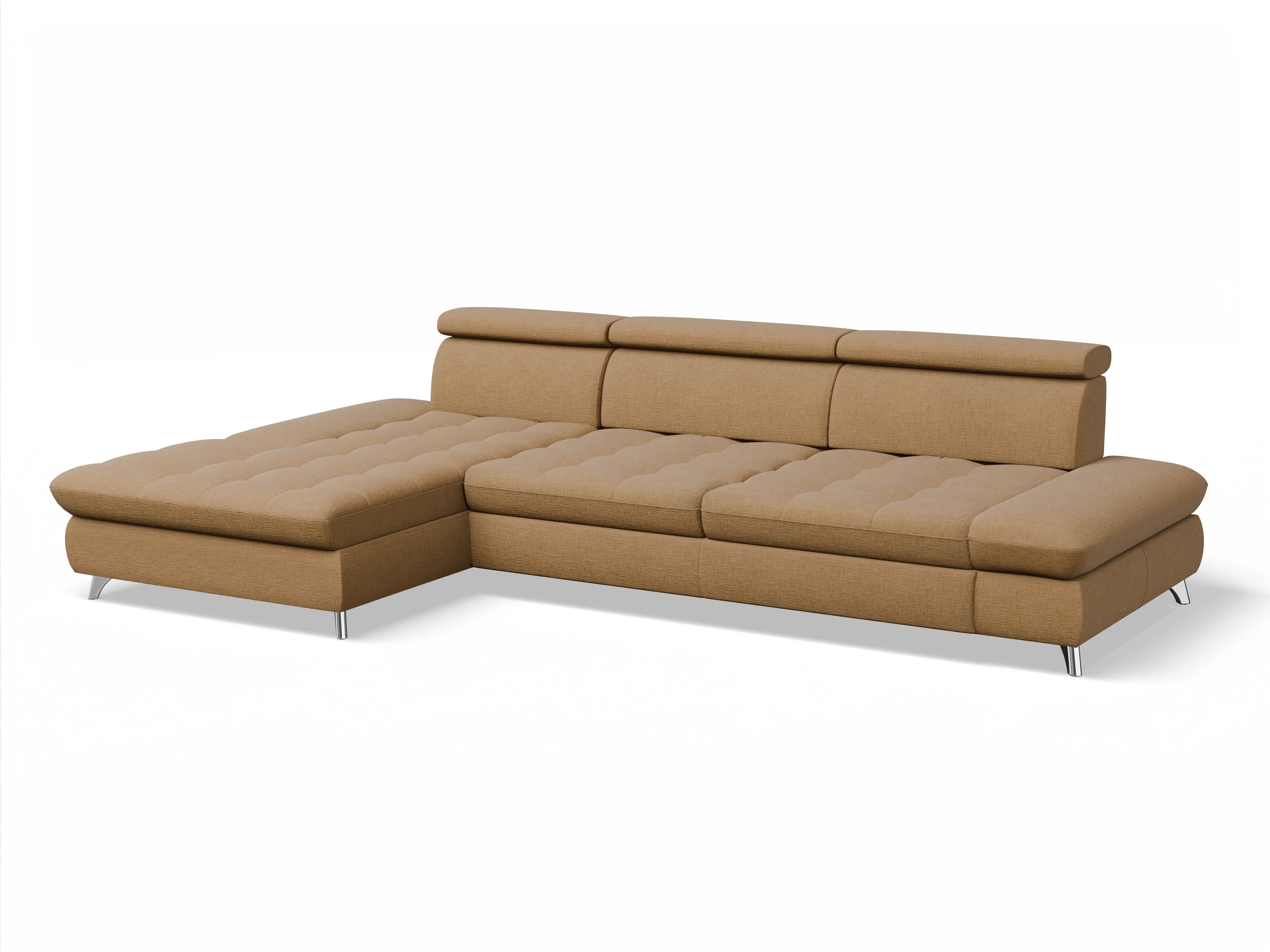Ansicht des Produktes Memphis Stoff Ecksofa links Abschluss offen in Stoff Orange