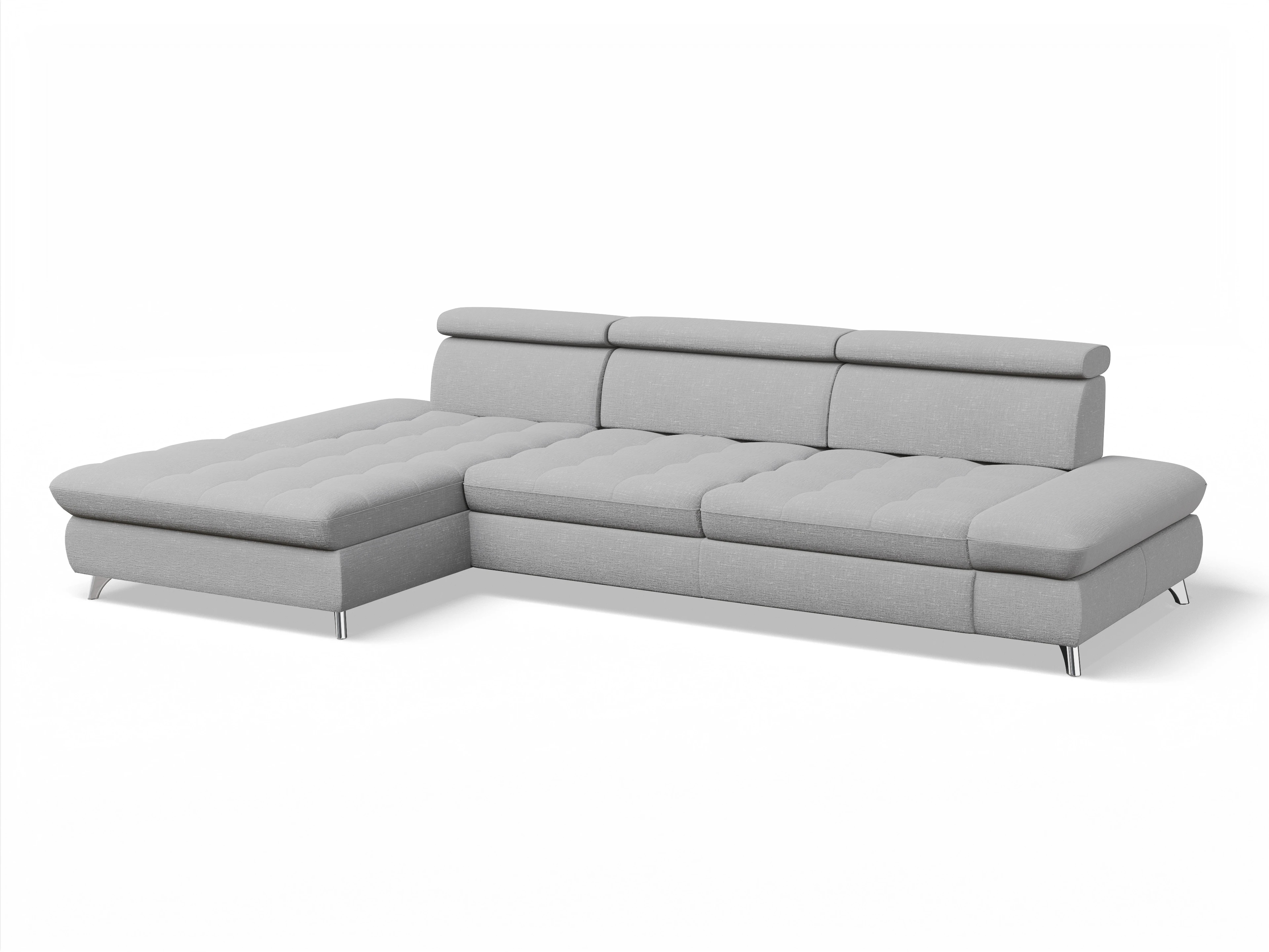 Ansicht des Produktes Memphis Stoff Ecksofa links Abschluss offen in Stoff Grau