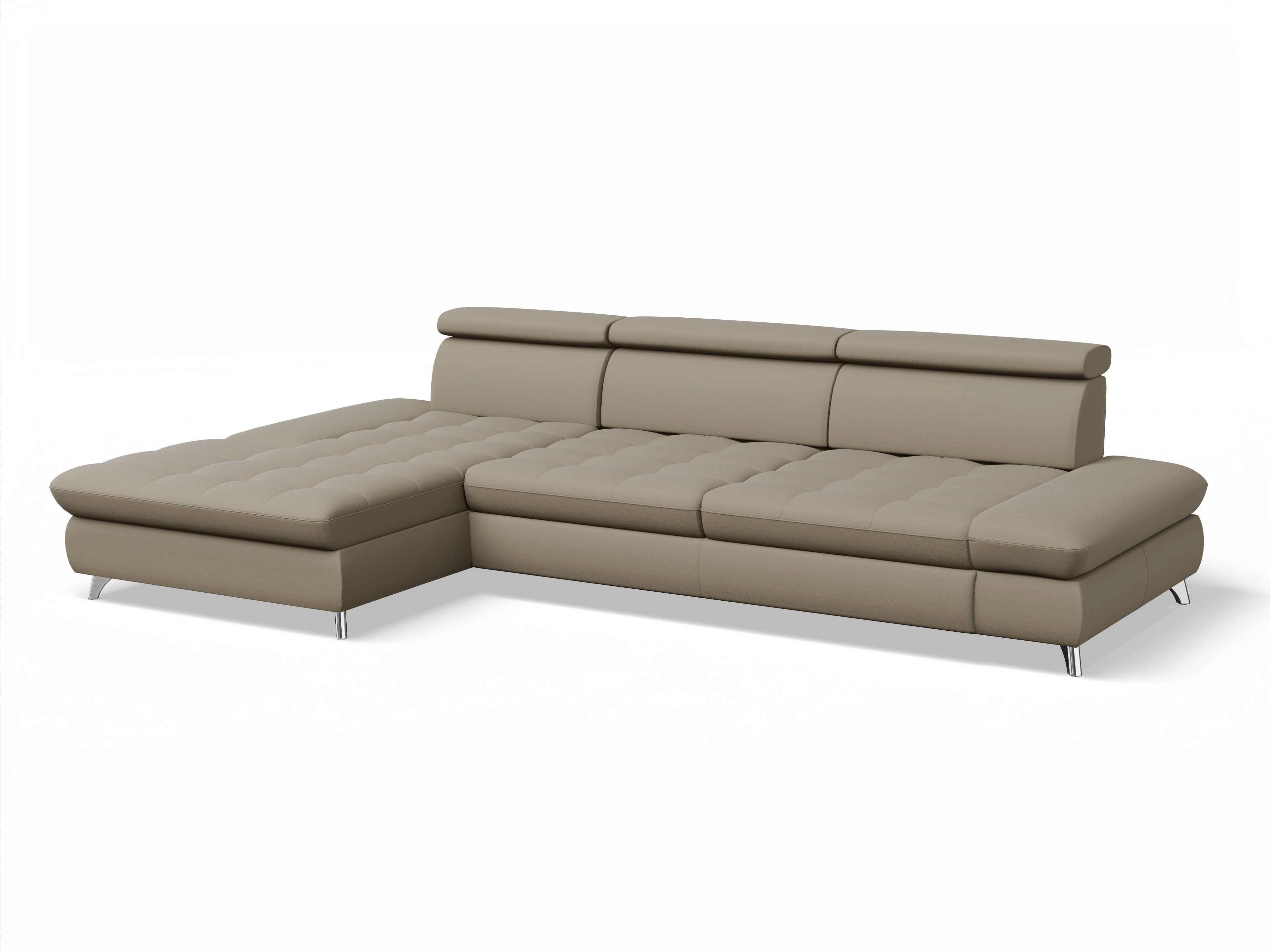 Ansicht des Produktes Memphis Stoff Ecksofa links Abschluss offen in Leder Braun