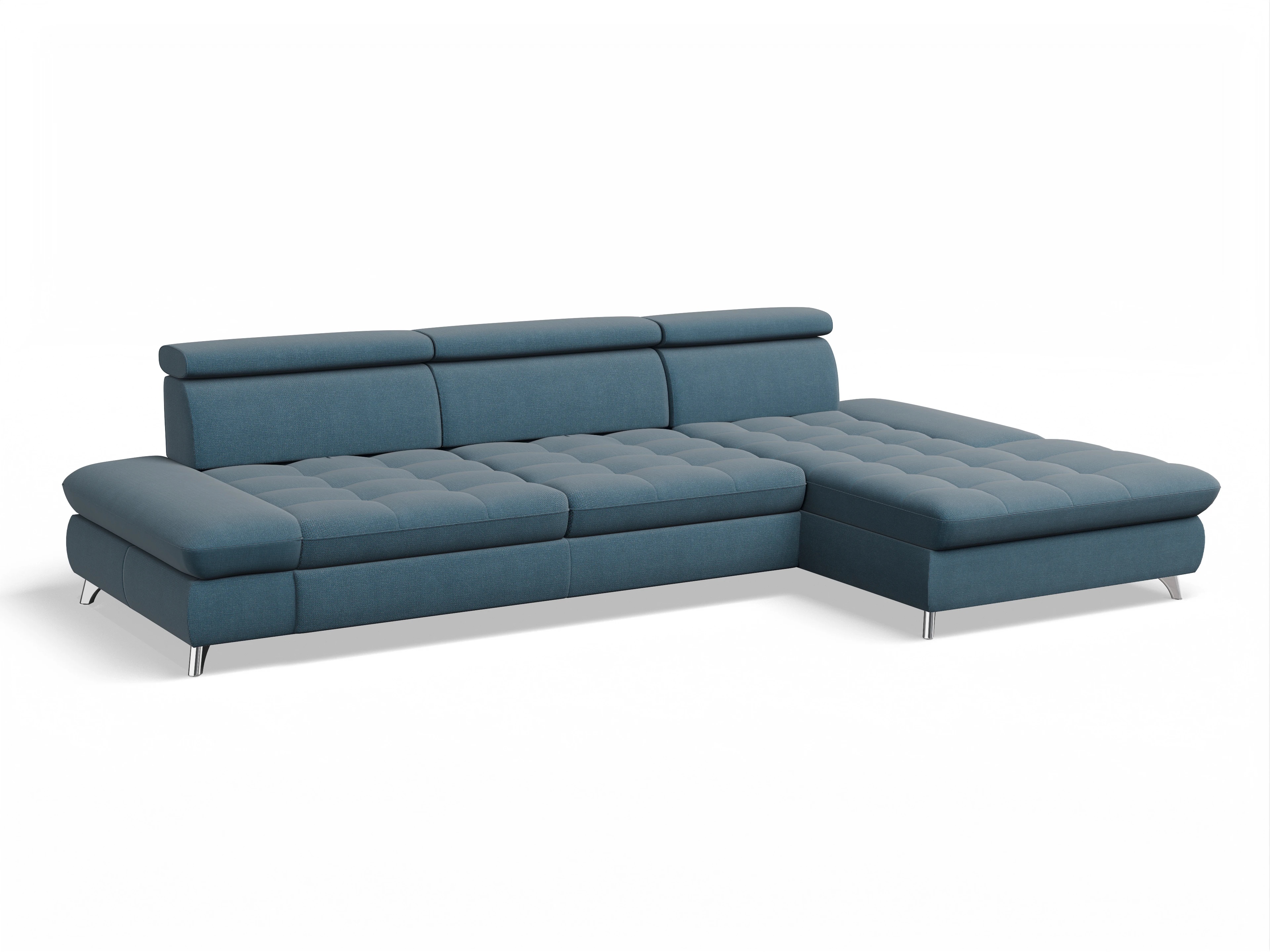Ansicht des Produktes Memphis Stoff Ecksofa rechts Abschluss offen in Stoff Blau