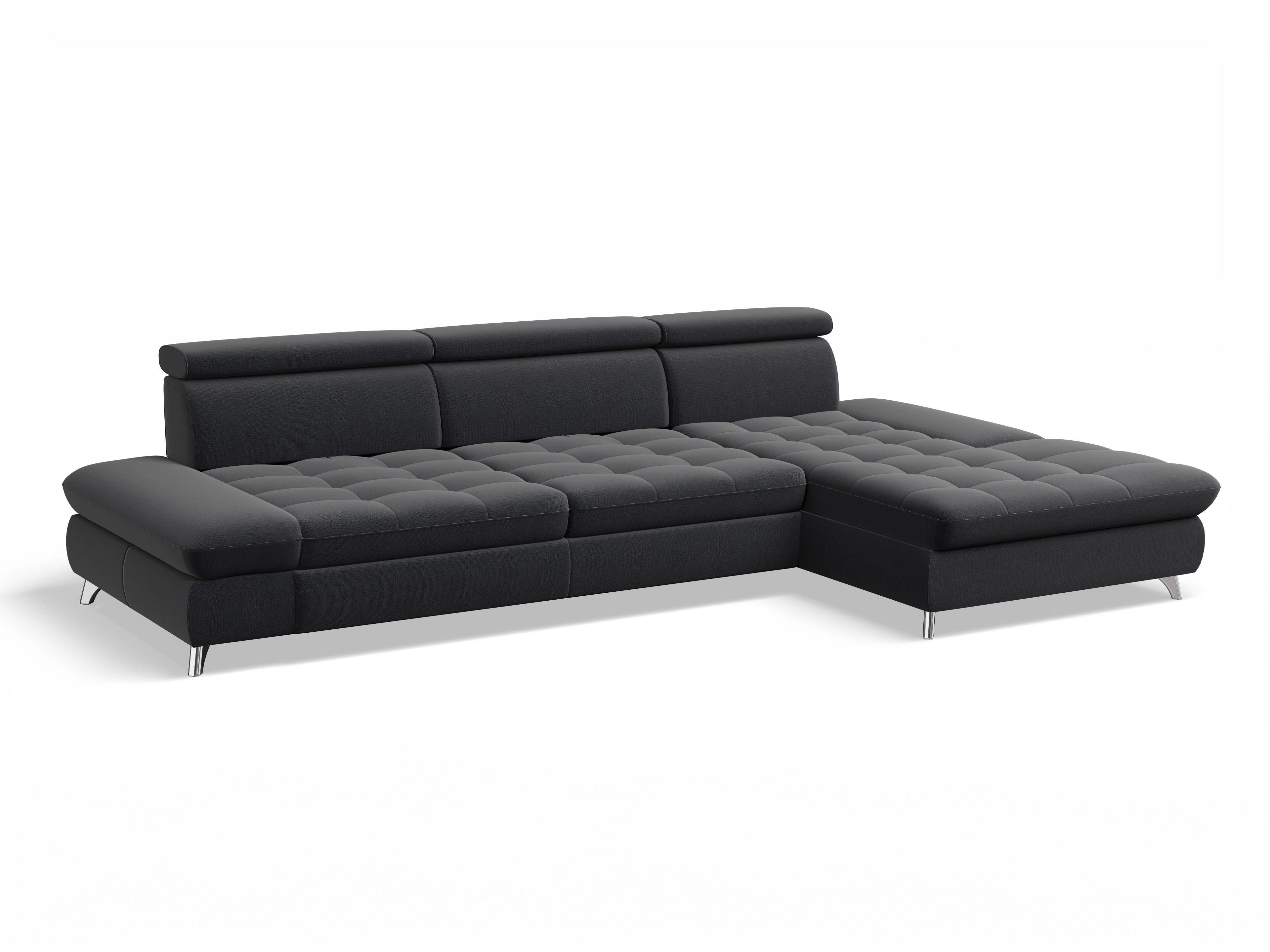 Ansicht des Produktes Memphis Stoff Ecksofa rechts Abschluss offen in Stoff Blau