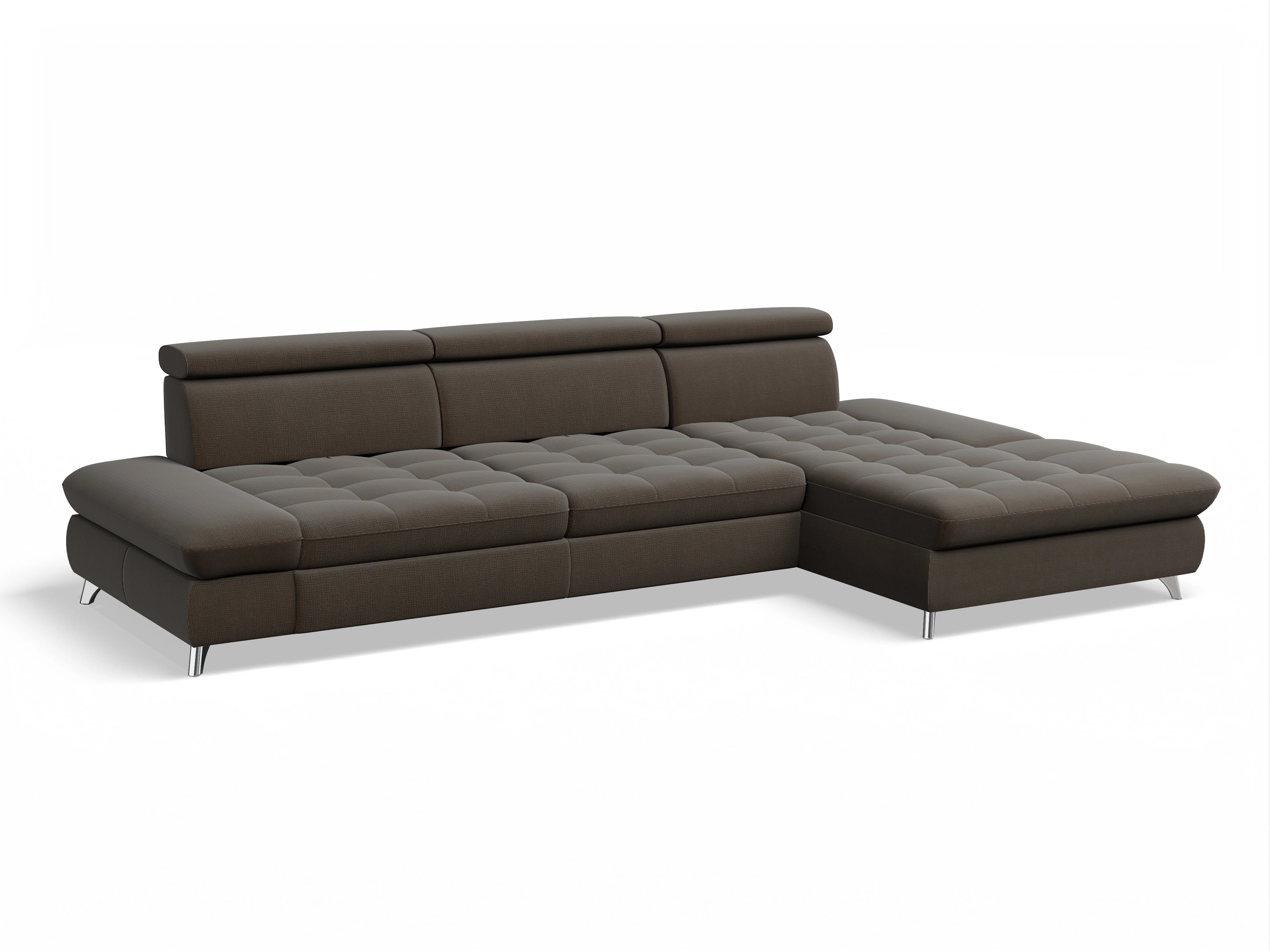 Ansicht des Produktes Memphis Stoff Ecksofa rechts Abschluss offen in Stoff Braun