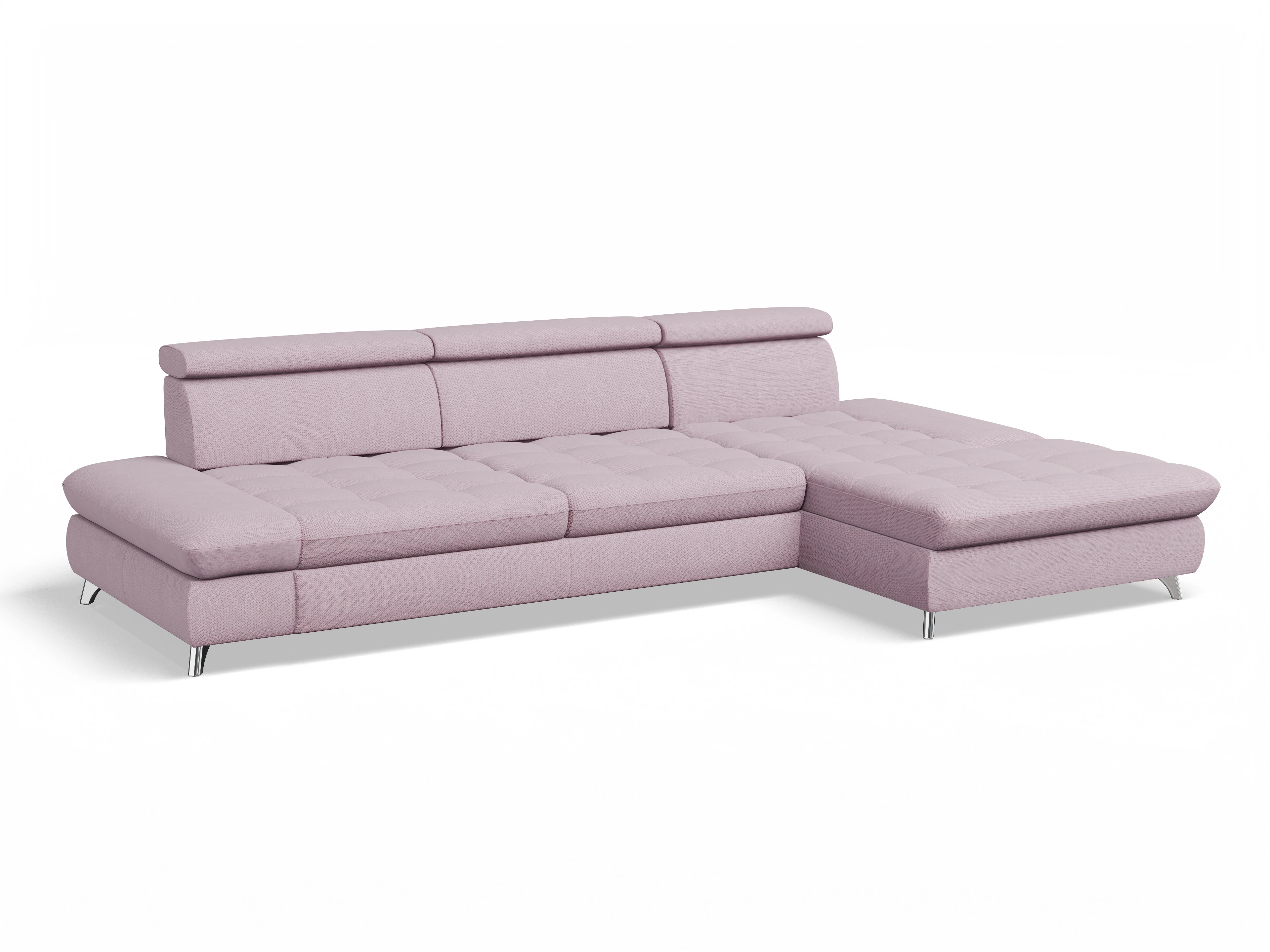 Ansicht des Produktes Memphis Stoff Ecksofa rechts Abschluss offen in Stoff Rosa