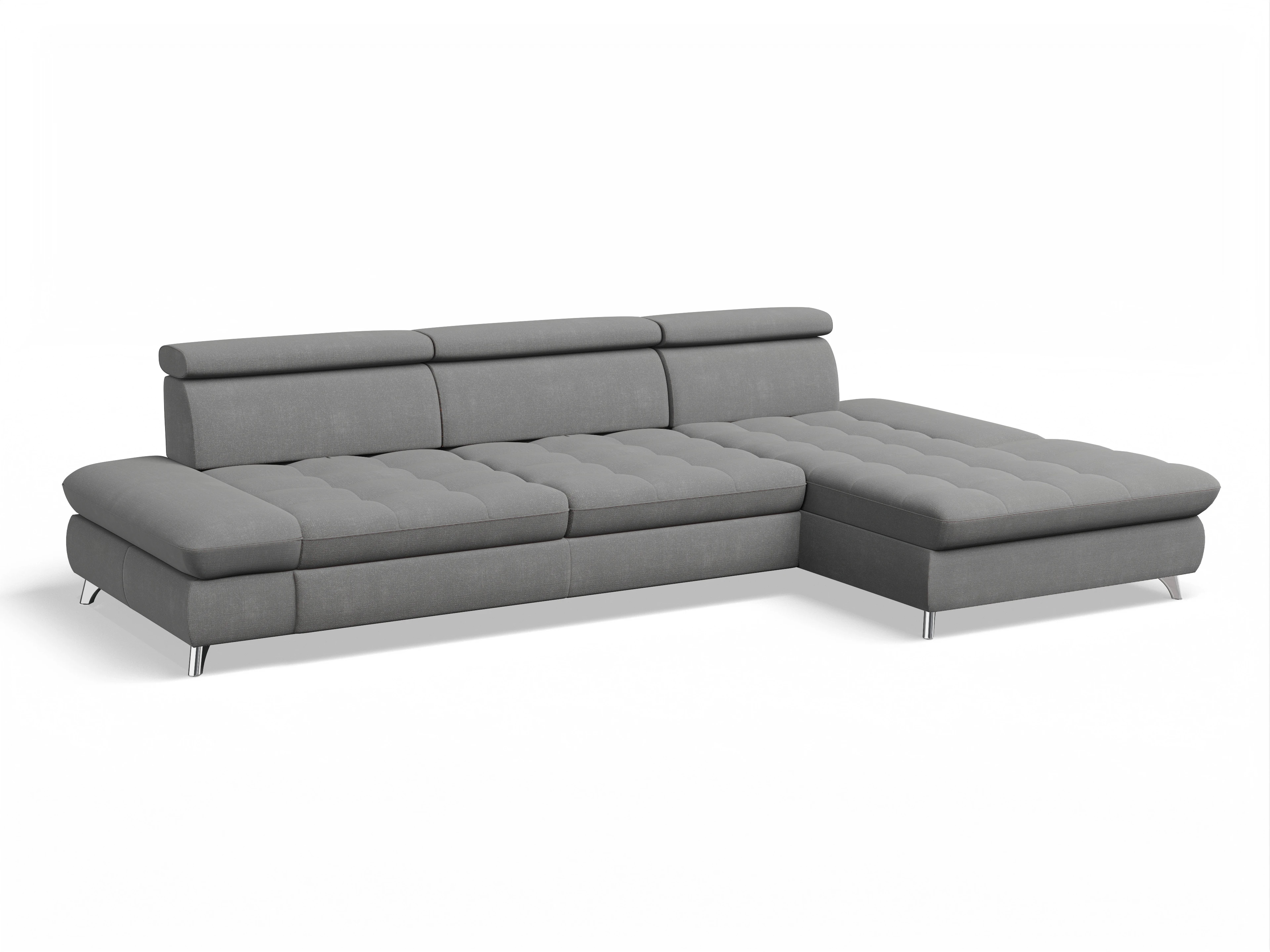 Ansicht des Produktes Memphis Stoff Ecksofa rechts Abschluss offen in Stoff Grau