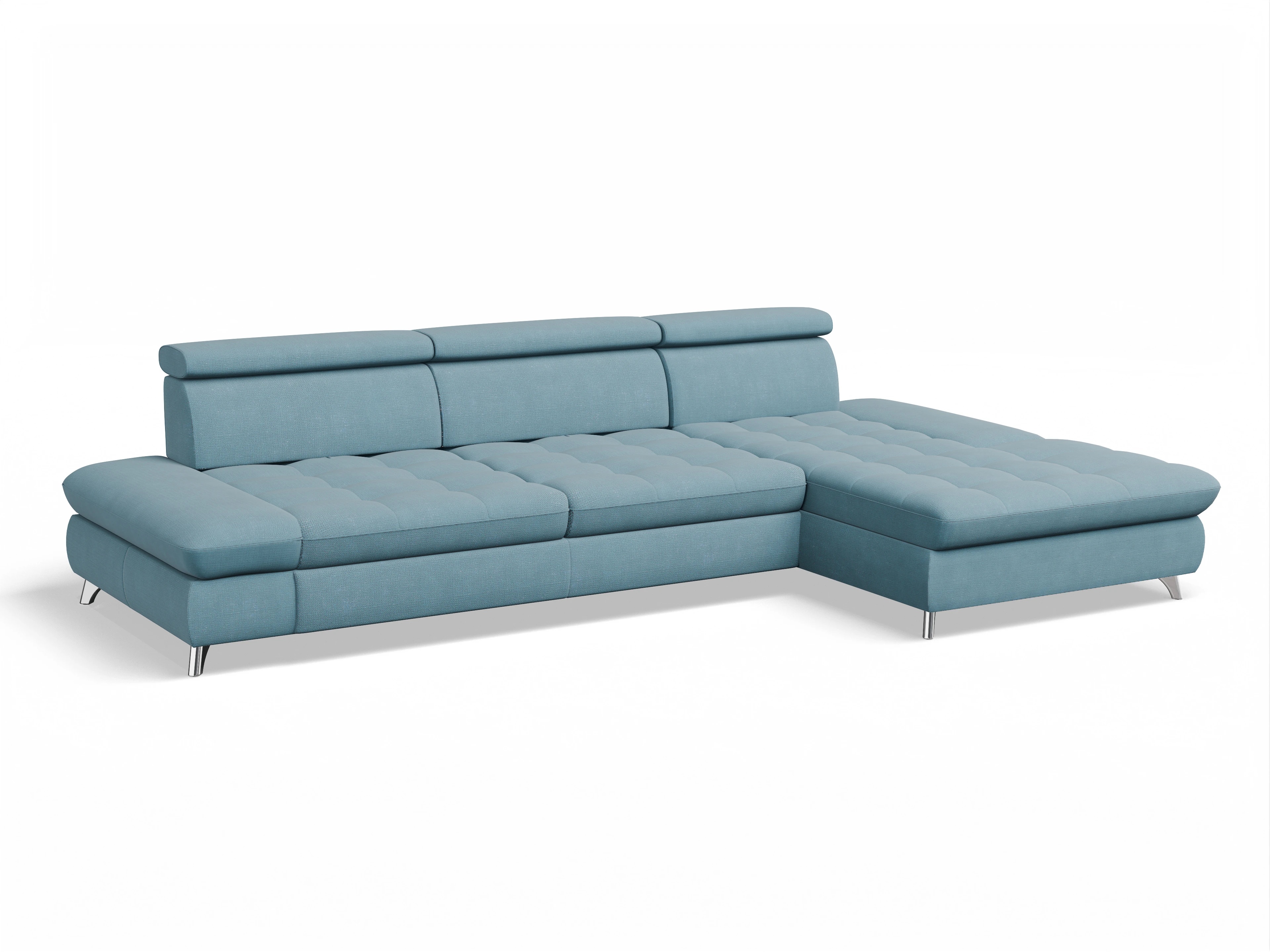 Ansicht des Produktes Memphis Stoff Ecksofa rechts Abschluss offen in Stoff Blau