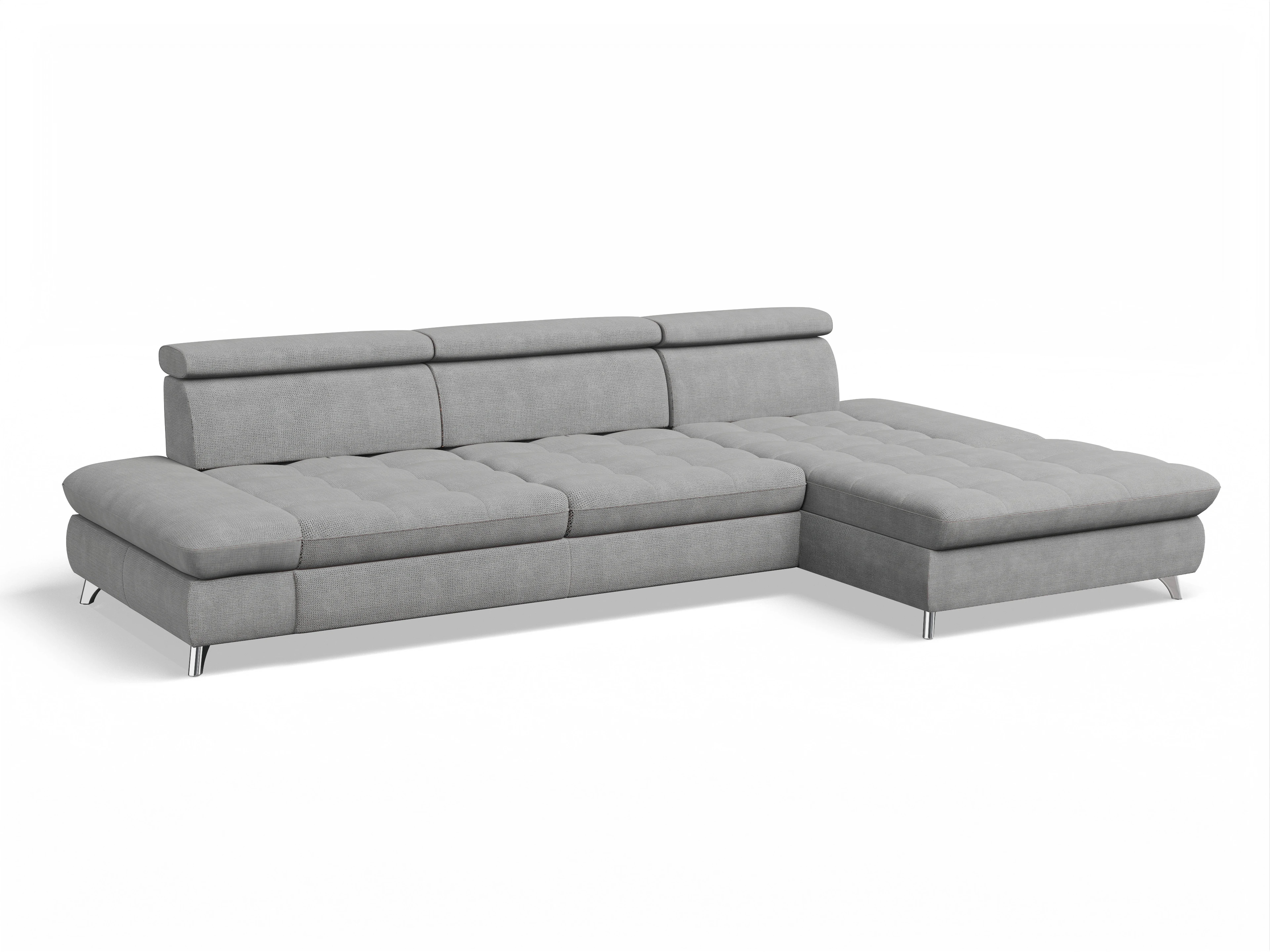 Ansicht des Produktes Memphis Stoff Ecksofa rechts Abschluss offen in Stoff Grau