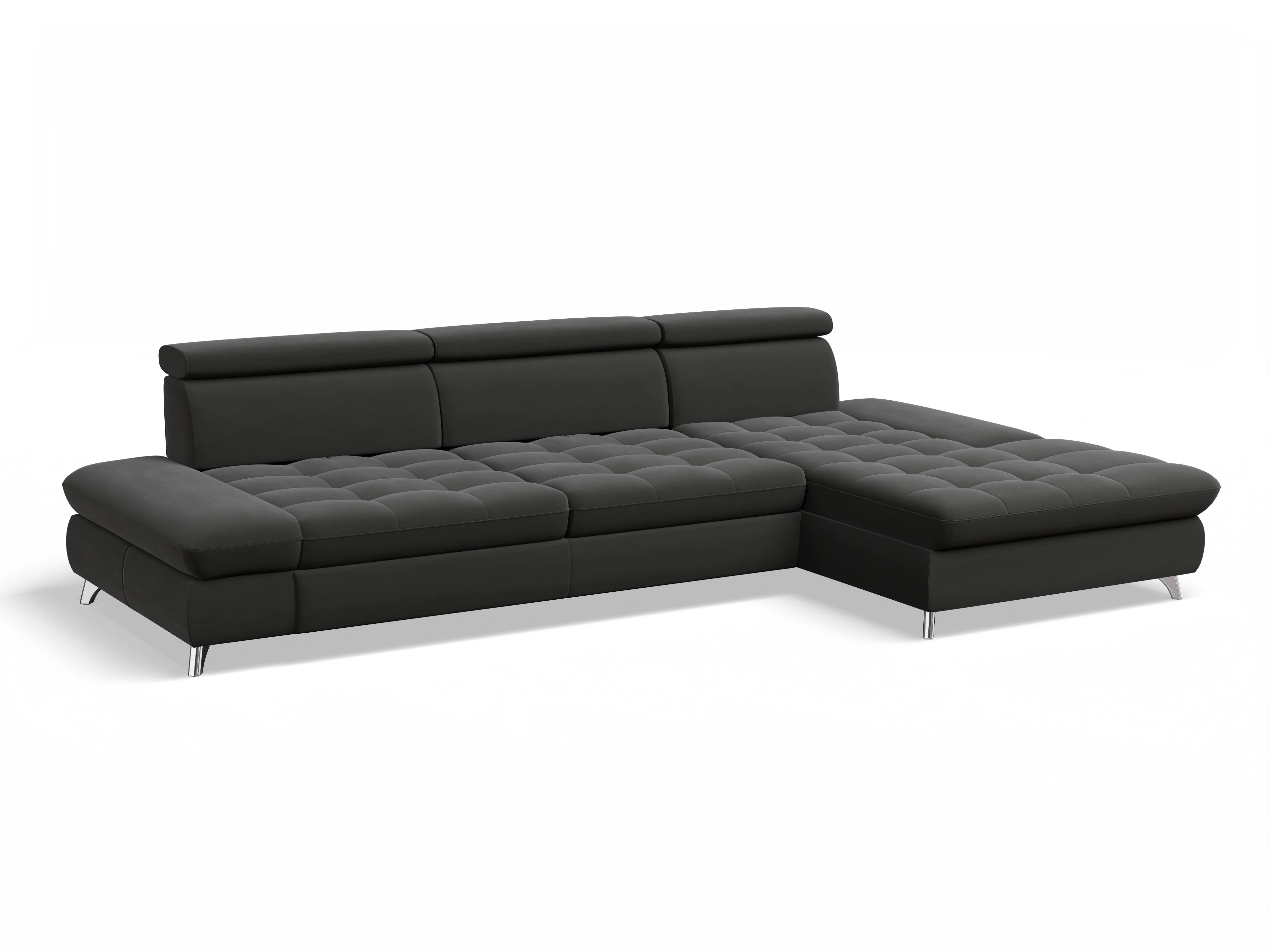 Ansicht des Produktes Memphis Stoff Ecksofa rechts Abschluss offen in Stoff Grau