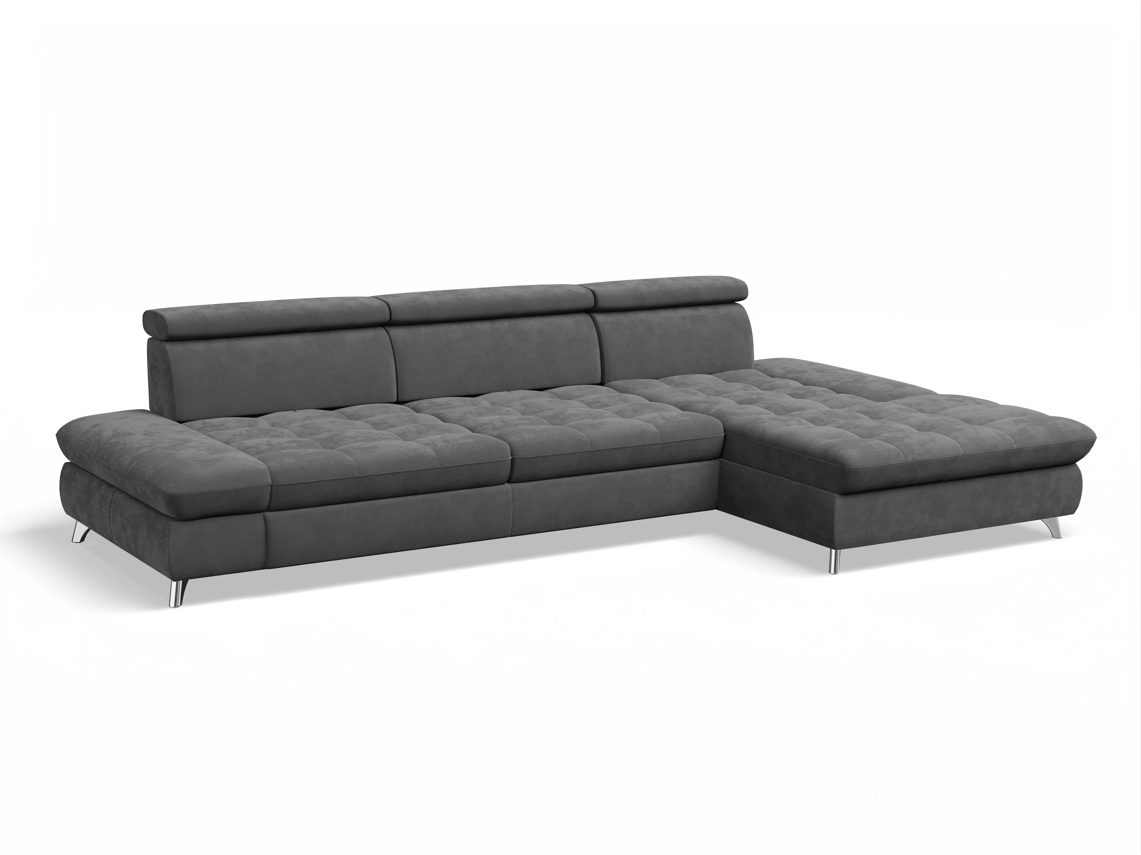 Ansicht des Produktes Memphis Stoff Ecksofa rechts Abschluss offen in Stoff Grau