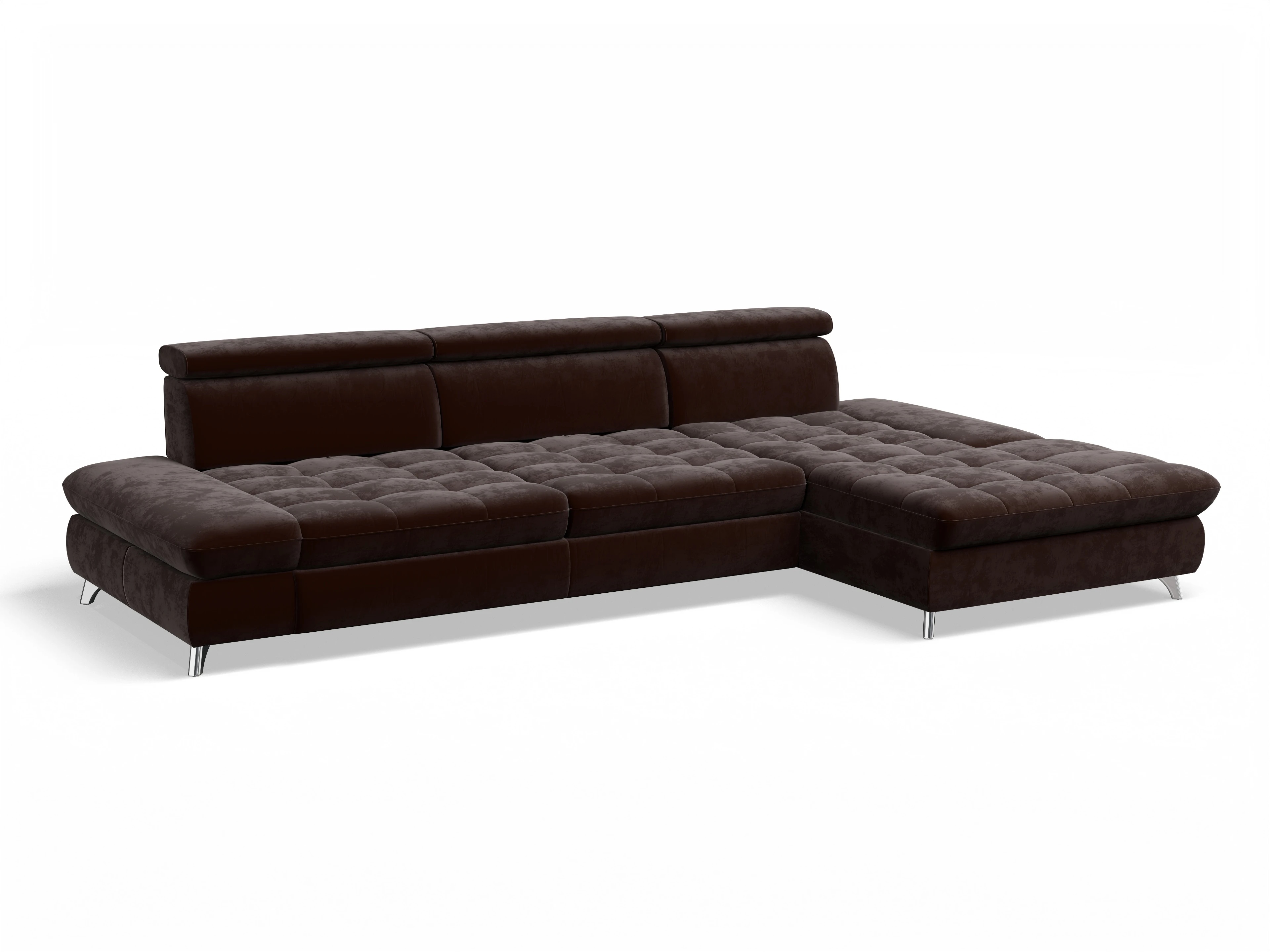 Ansicht des Produktes Memphis Stoff Ecksofa rechts Abschluss offen in Stoff Braun