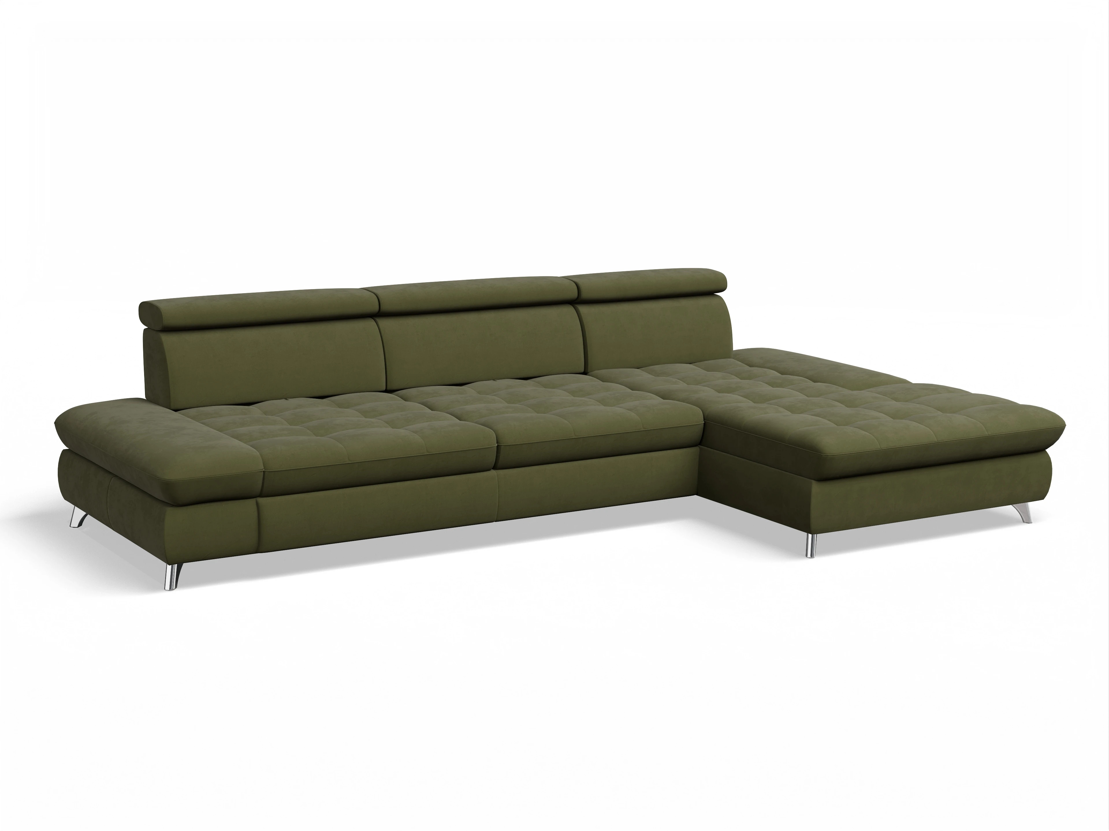 Ansicht des Produktes Memphis Stoff Ecksofa rechts Abschluss offen in Stoff Grün