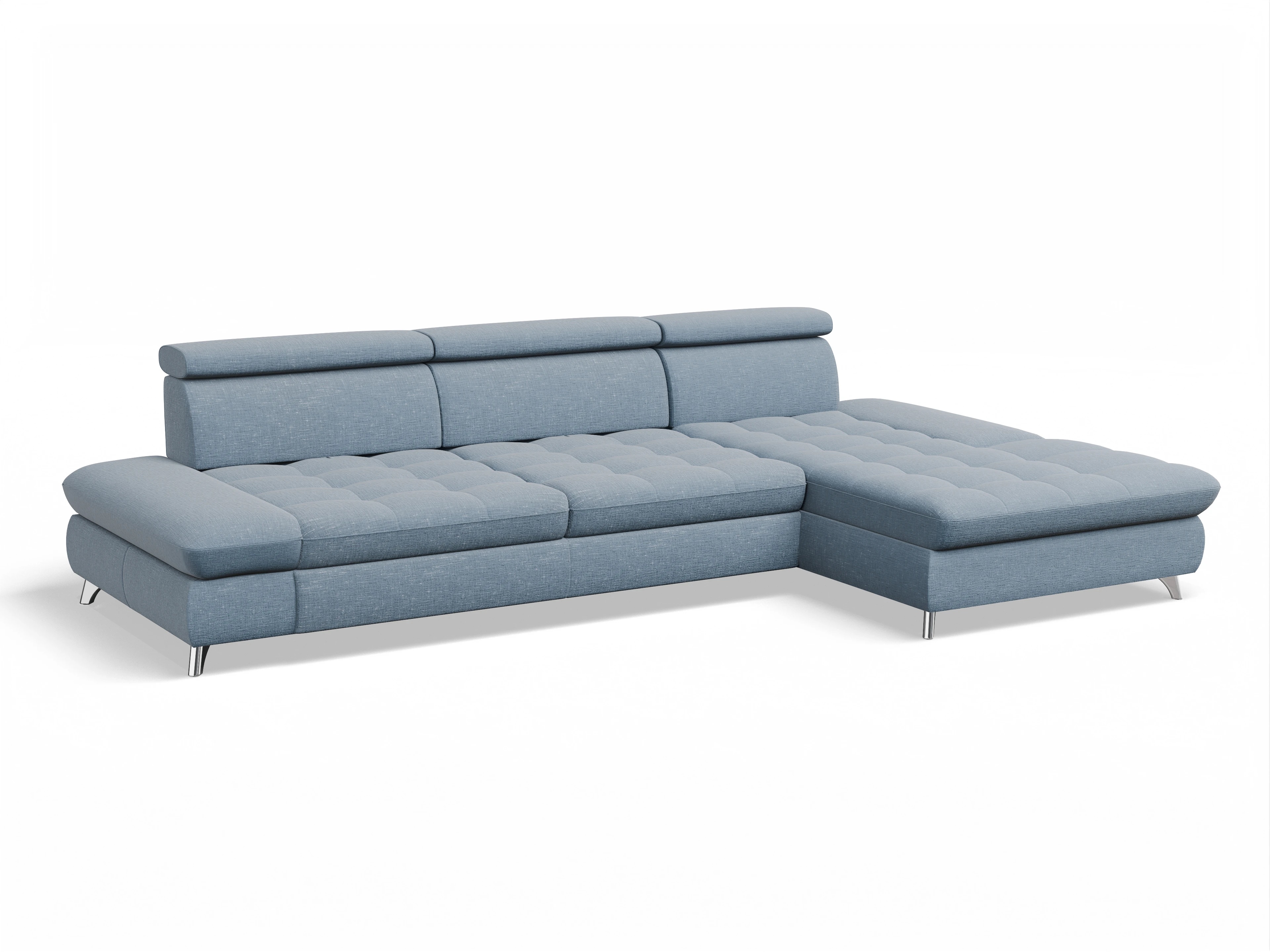 Ansicht des Produktes Memphis Stoff Ecksofa rechts Abschluss offen in Stoff Blau
