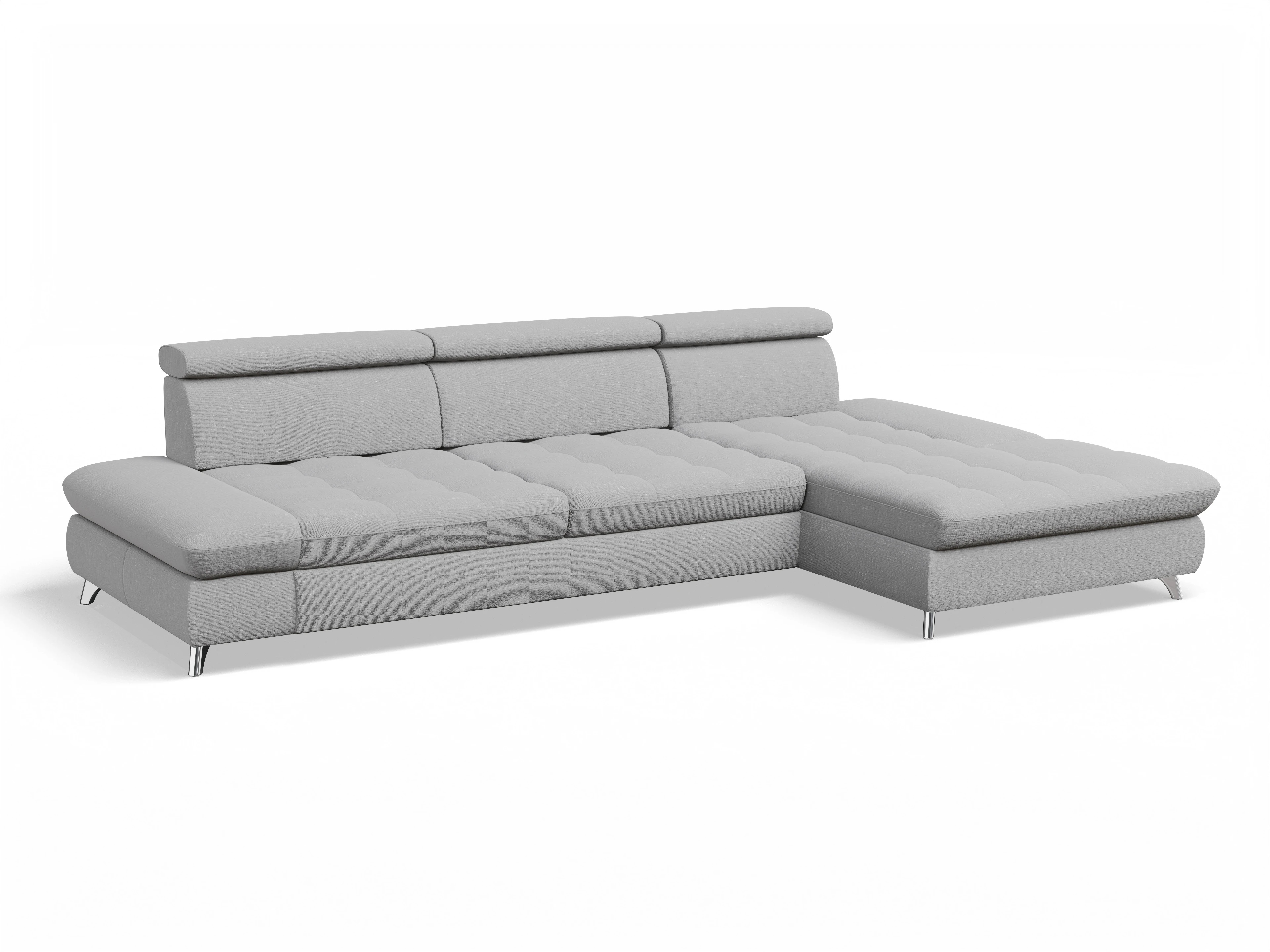 Ansicht des Produktes Memphis Stoff Ecksofa rechts Abschluss offen in Stoff Grau
