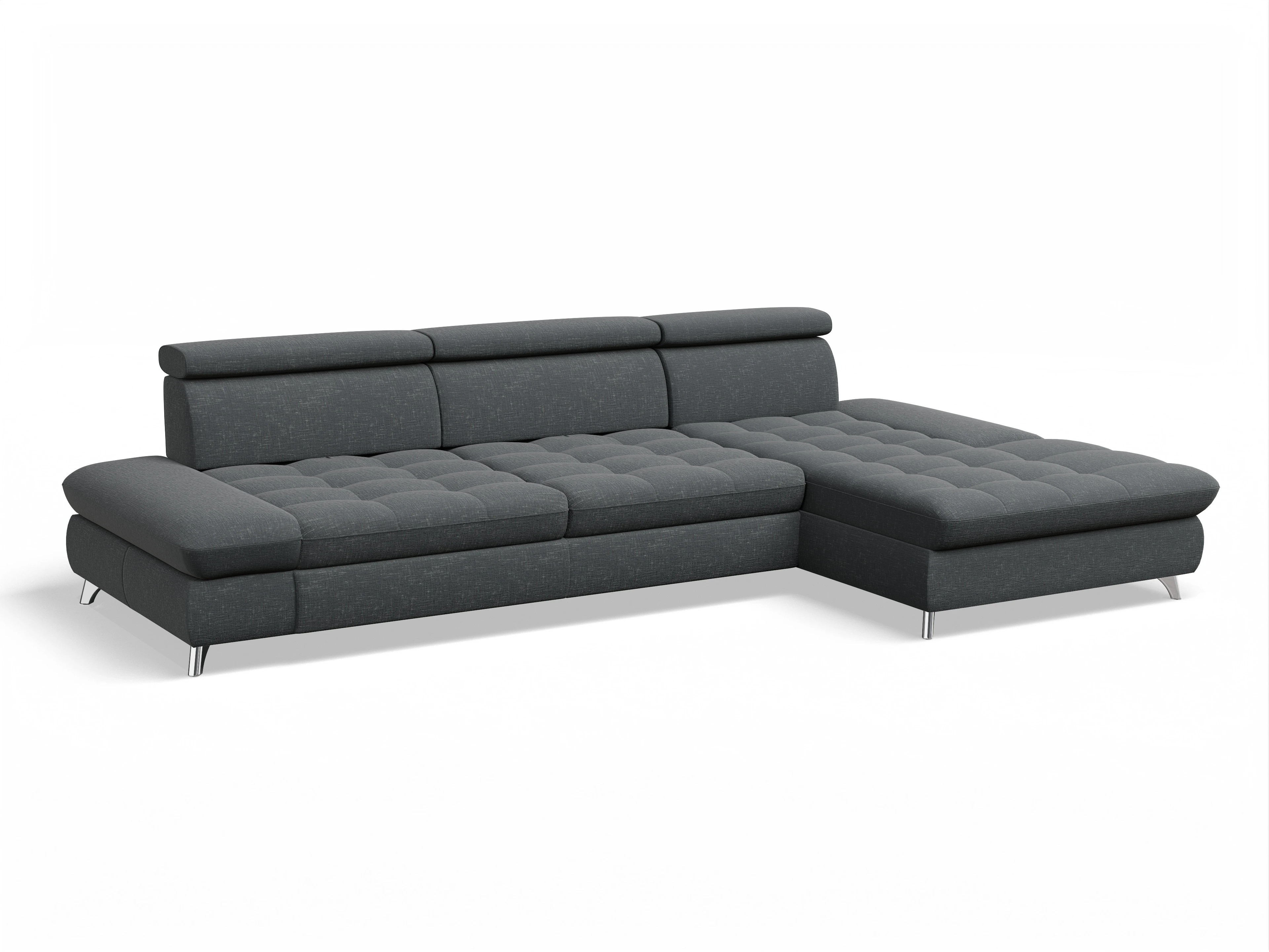 Ansicht des Produktes Memphis Stoff Ecksofa rechts Abschluss offen in Stoff Grau