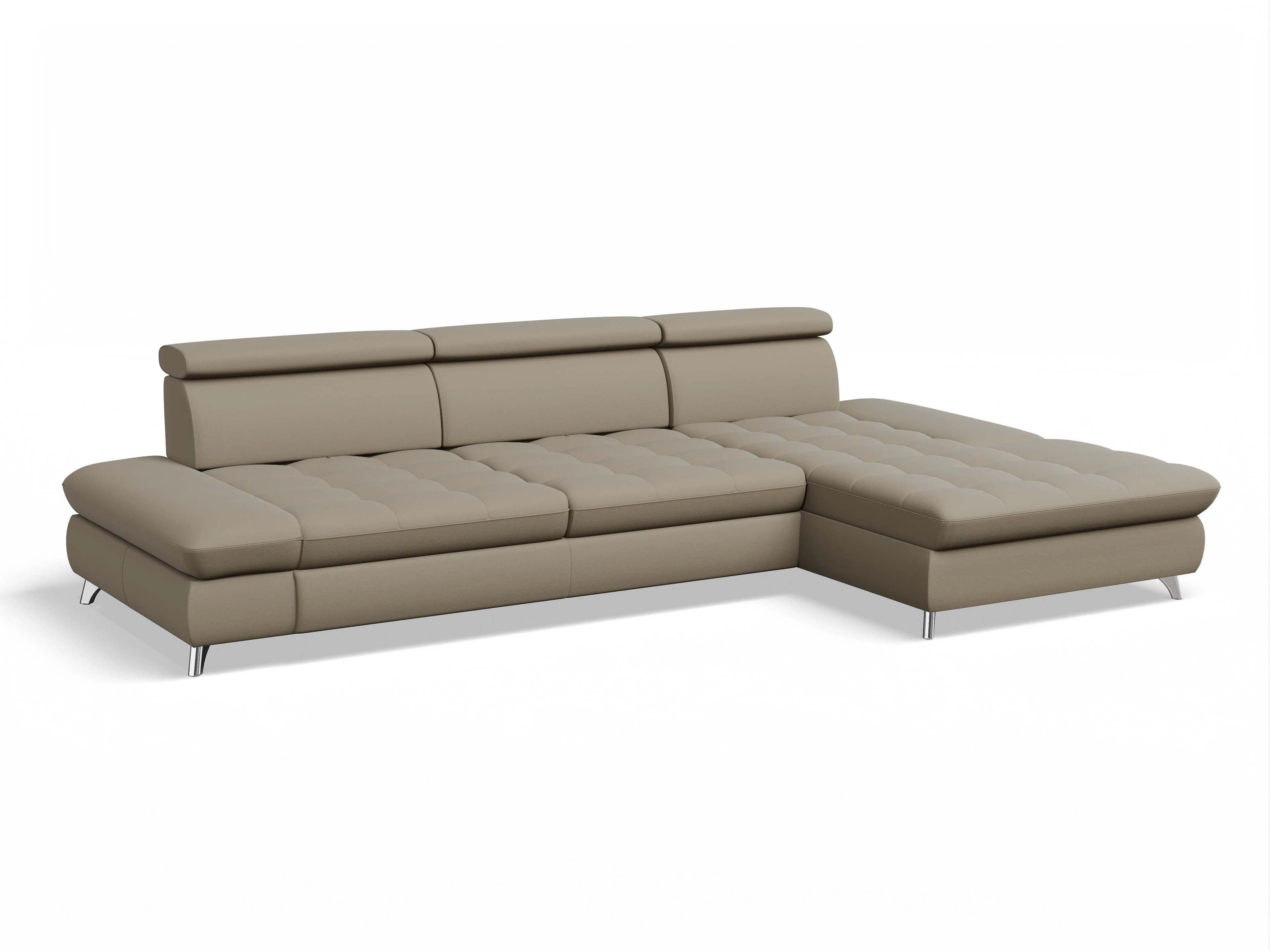 Ansicht des Produktes Memphis Stoff Ecksofa rechts Abschluss offen in Leder Braun
