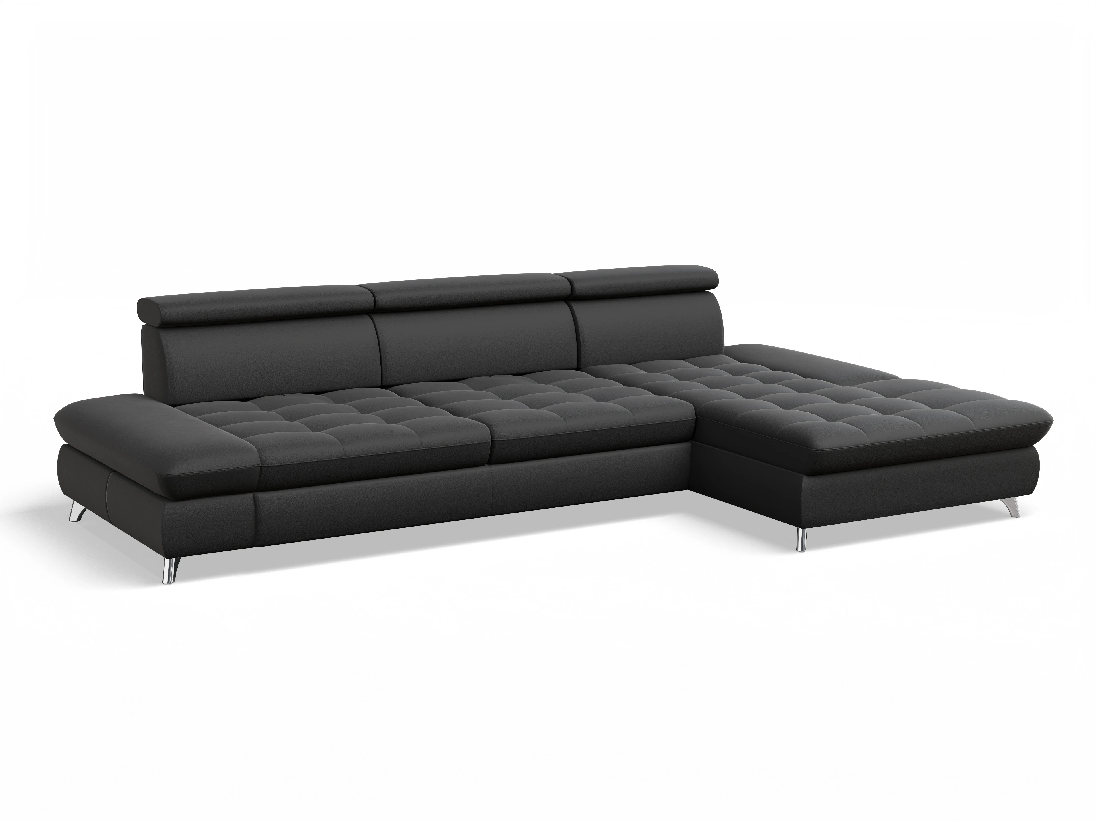 Ansicht des Produktes Memphis Stoff Ecksofa rechts Abschluss offen in Leder Schwarz