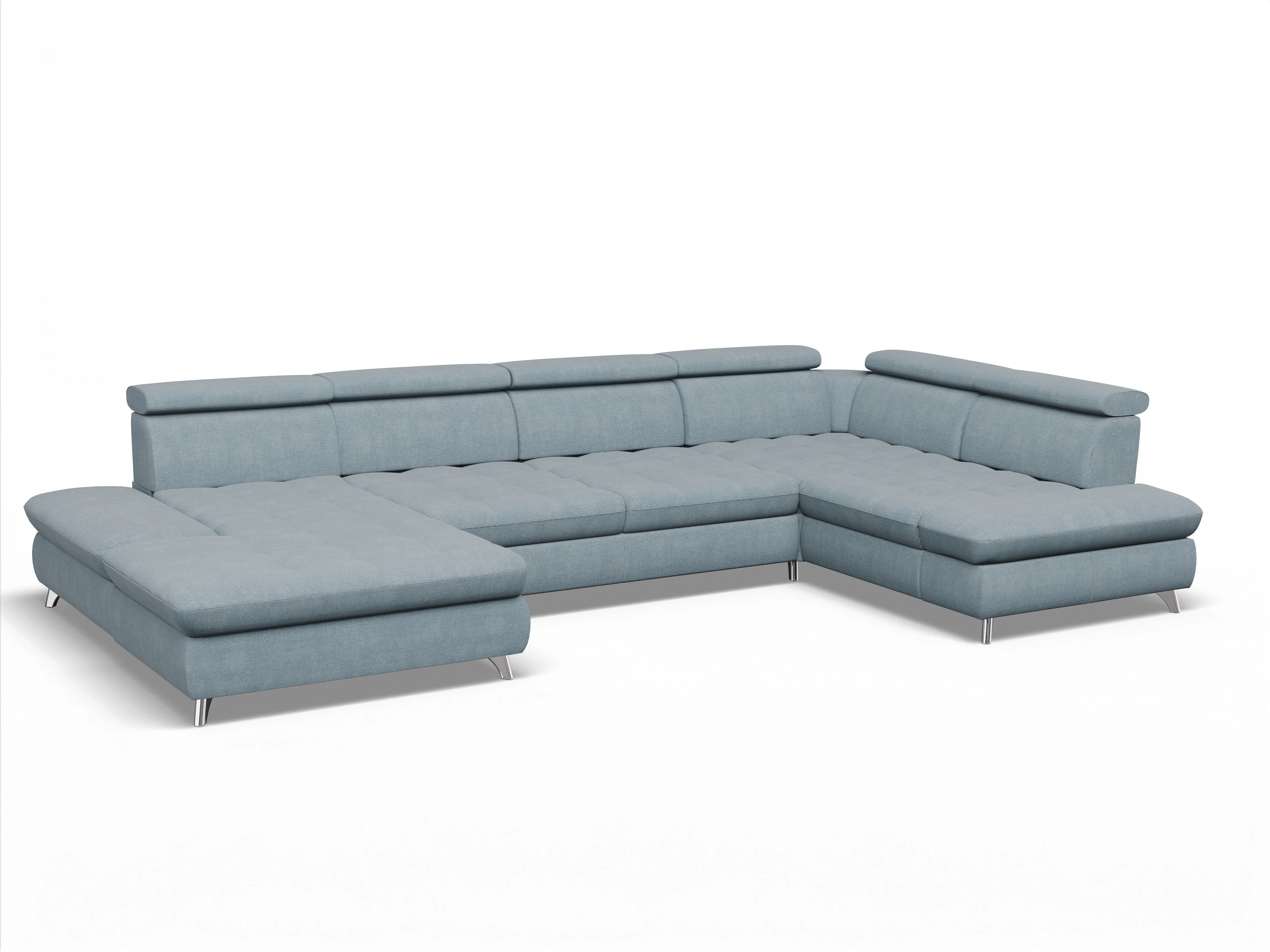 Ansicht des Produktes Memphis Stoff Wohnlandschaft Armlehne rechts Abschluss offen links in Stoff Blau