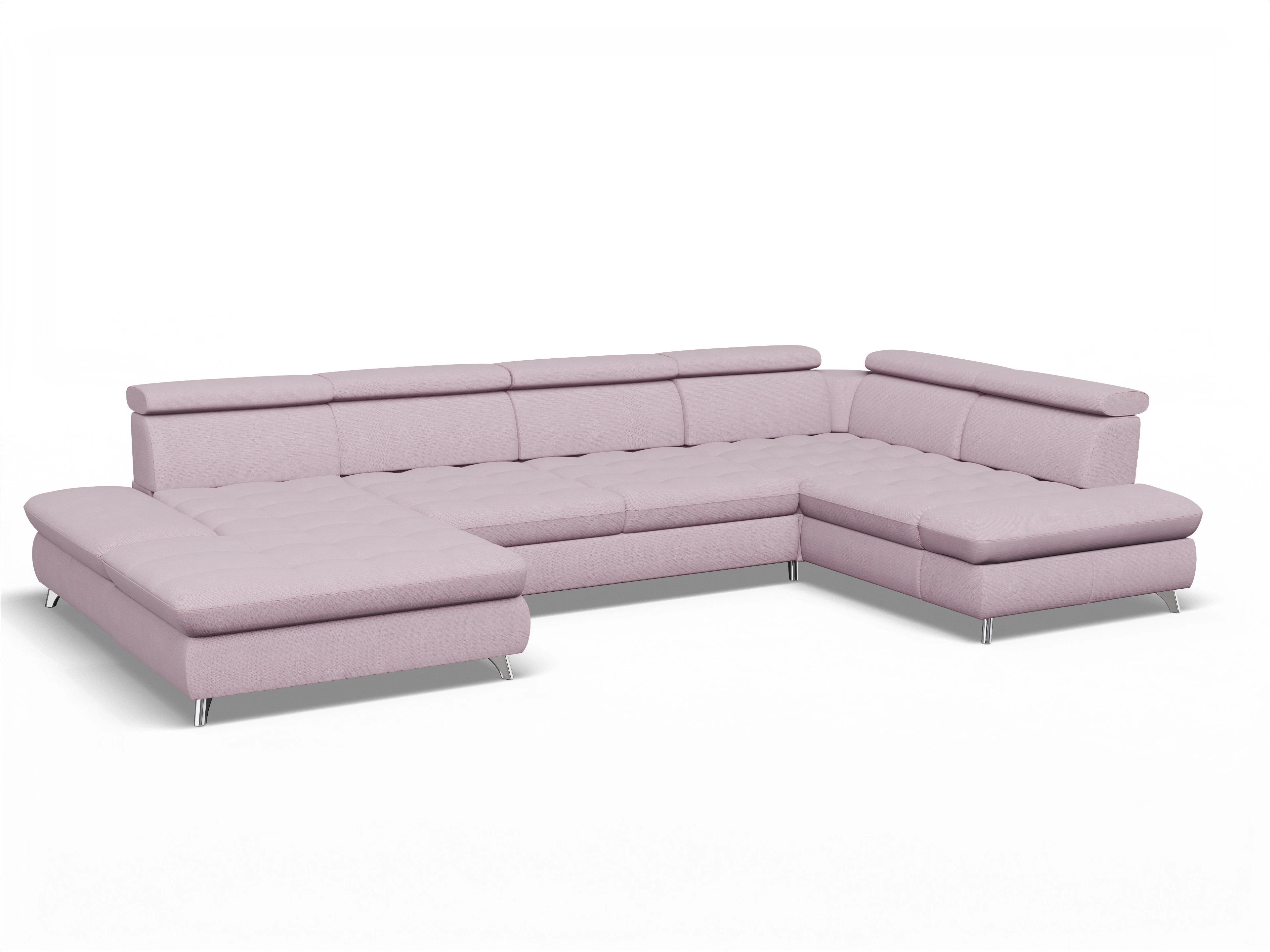 Ansicht des Produktes Memphis Stoff Wohnlandschaft Armlehne rechts Abschluss offen links in Stoff Rosa