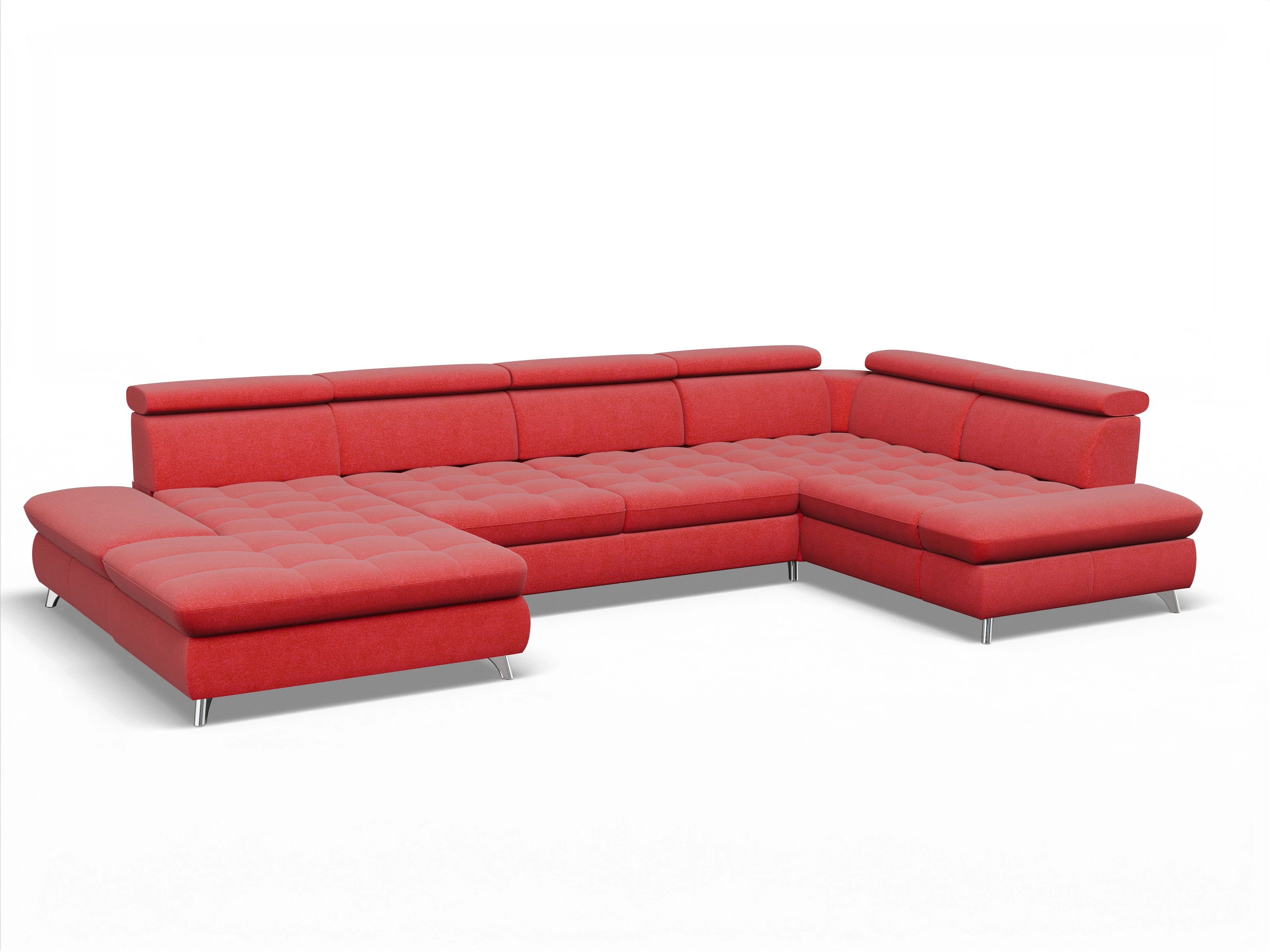 Ansicht des Produktes Memphis Stoff Wohnlandschaft Armlehne rechts Abschluss offen links in Stoff Rot