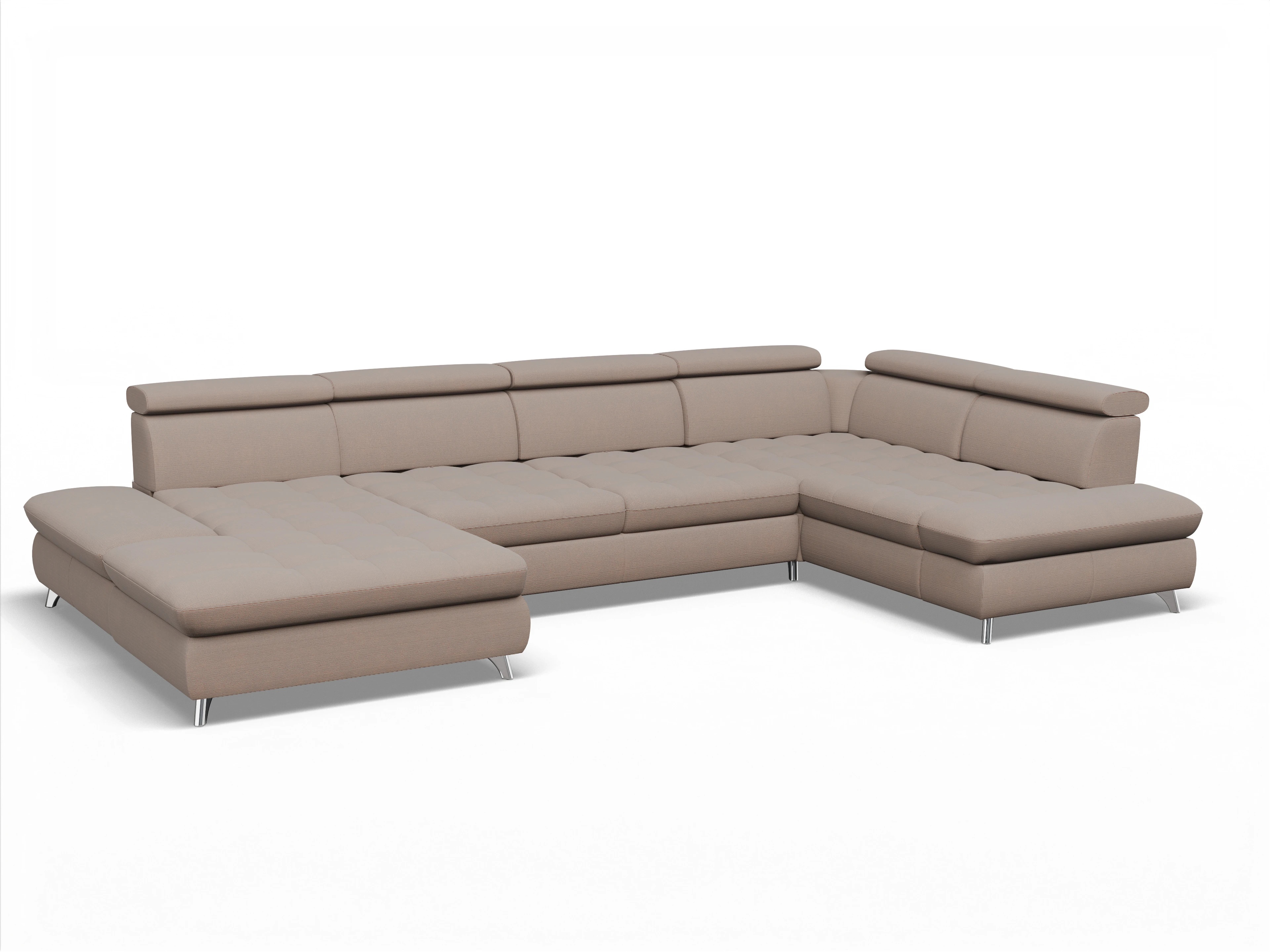 Ansicht des Produktes Memphis Stoff Wohnlandschaft Armlehne rechts Abschluss offen links in Stoff Braun