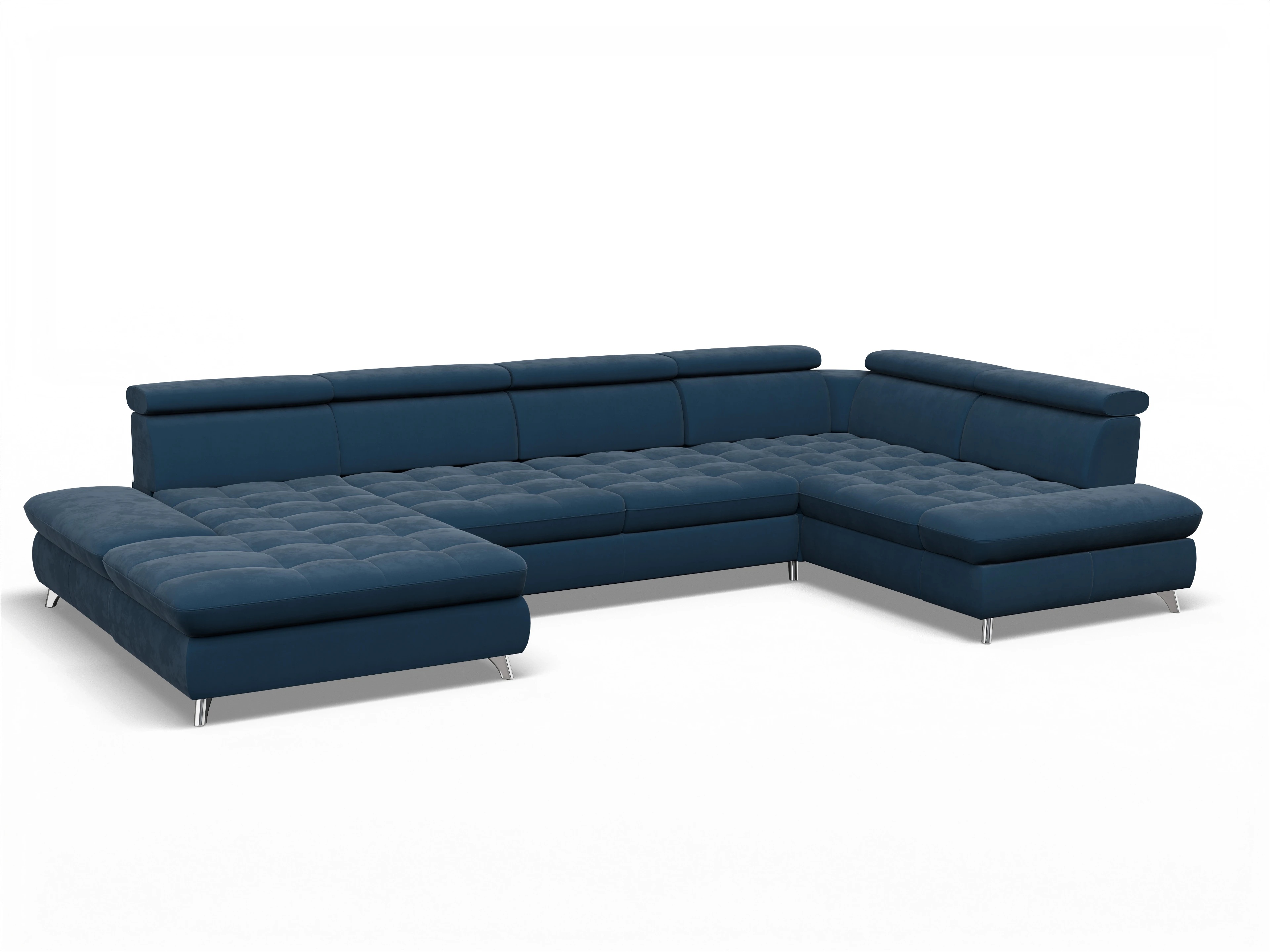 Ansicht des Produktes Memphis Stoff Wohnlandschaft Armlehne rechts Abschluss offen links in Stoff Blau