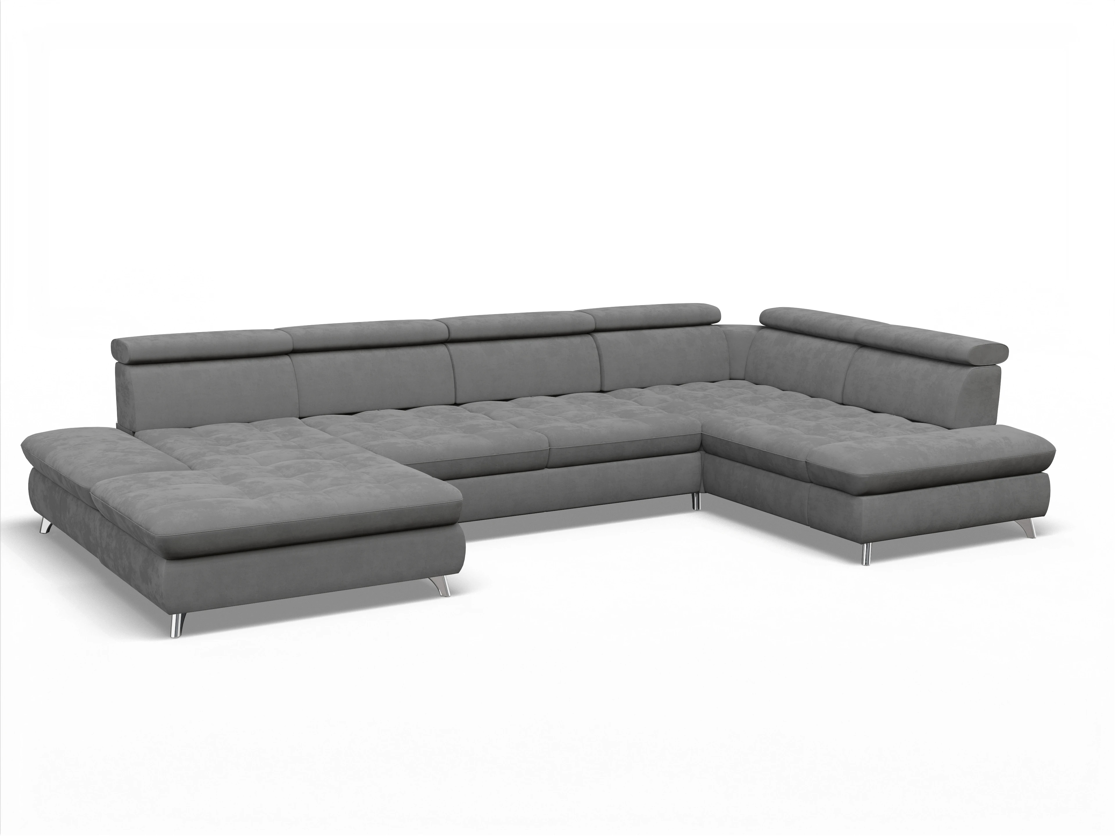 Ansicht des Produktes Memphis Stoff Wohnlandschaft Armlehne rechts Abschluss offen links in Stoff Grau