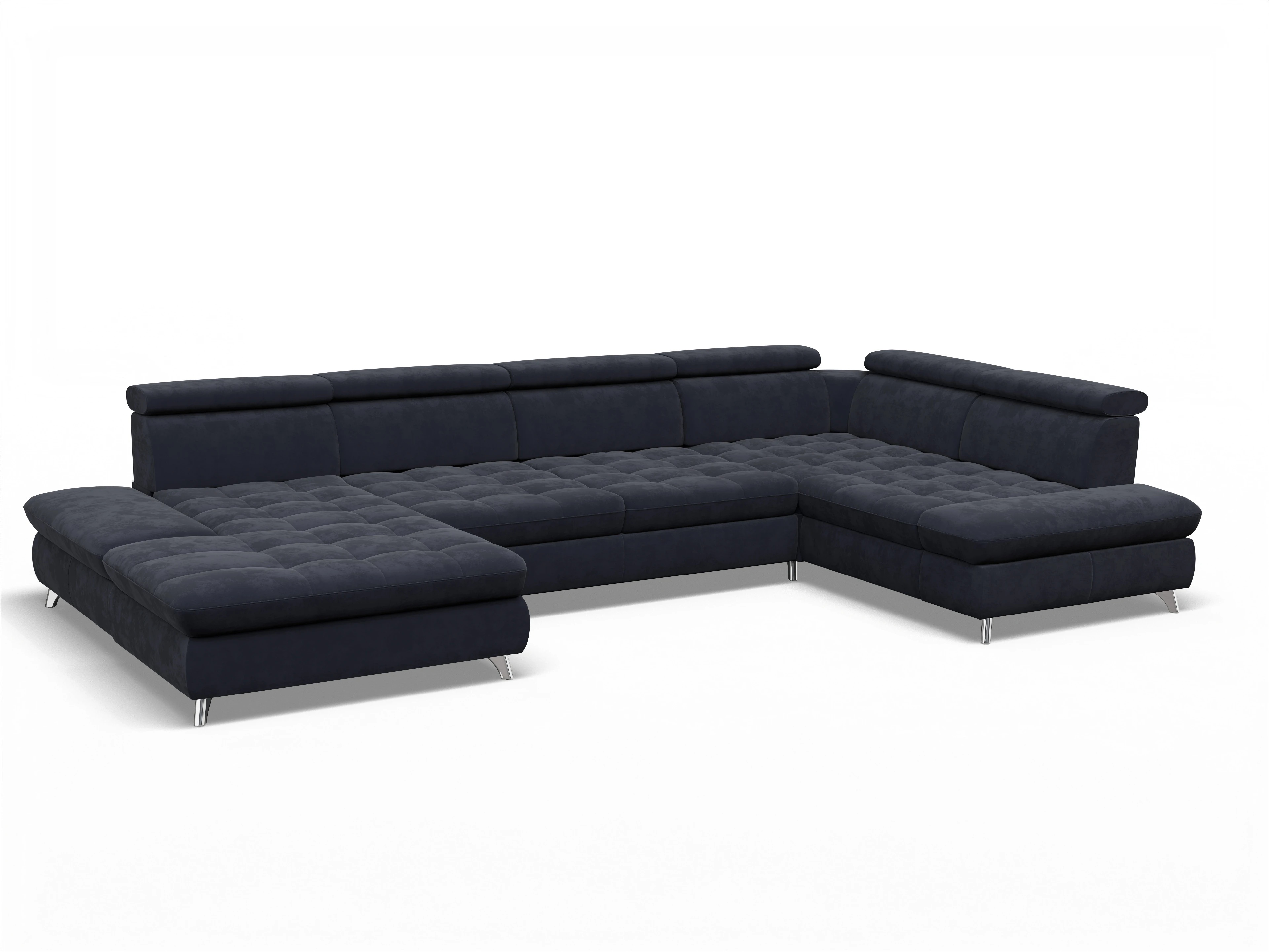 Ansicht des Produktes Memphis Stoff Wohnlandschaft Armlehne rechts Abschluss offen links in Stoff Blau