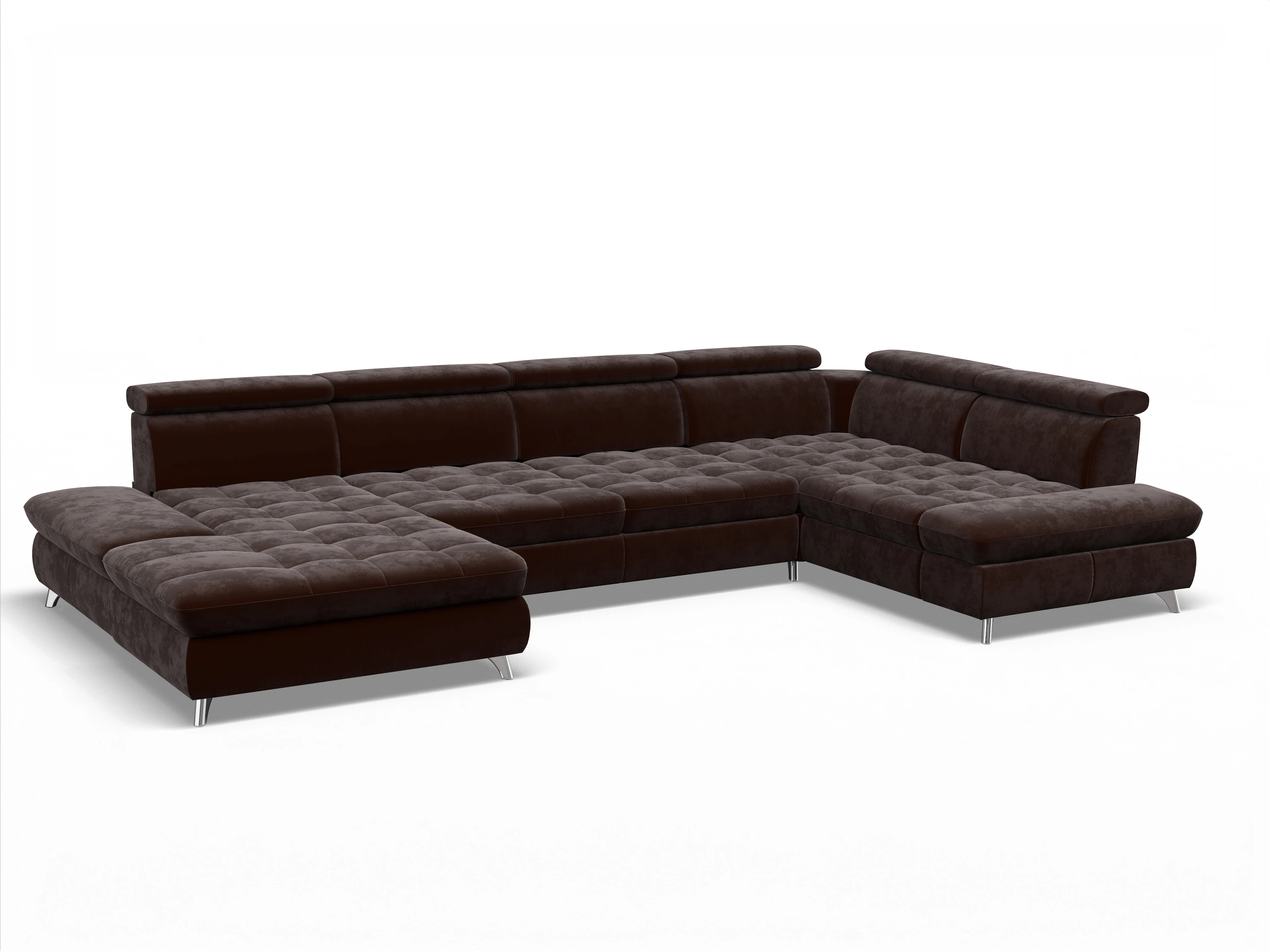 Ansicht des Produktes Memphis Stoff Wohnlandschaft Armlehne rechts Abschluss offen links in Stoff Braun