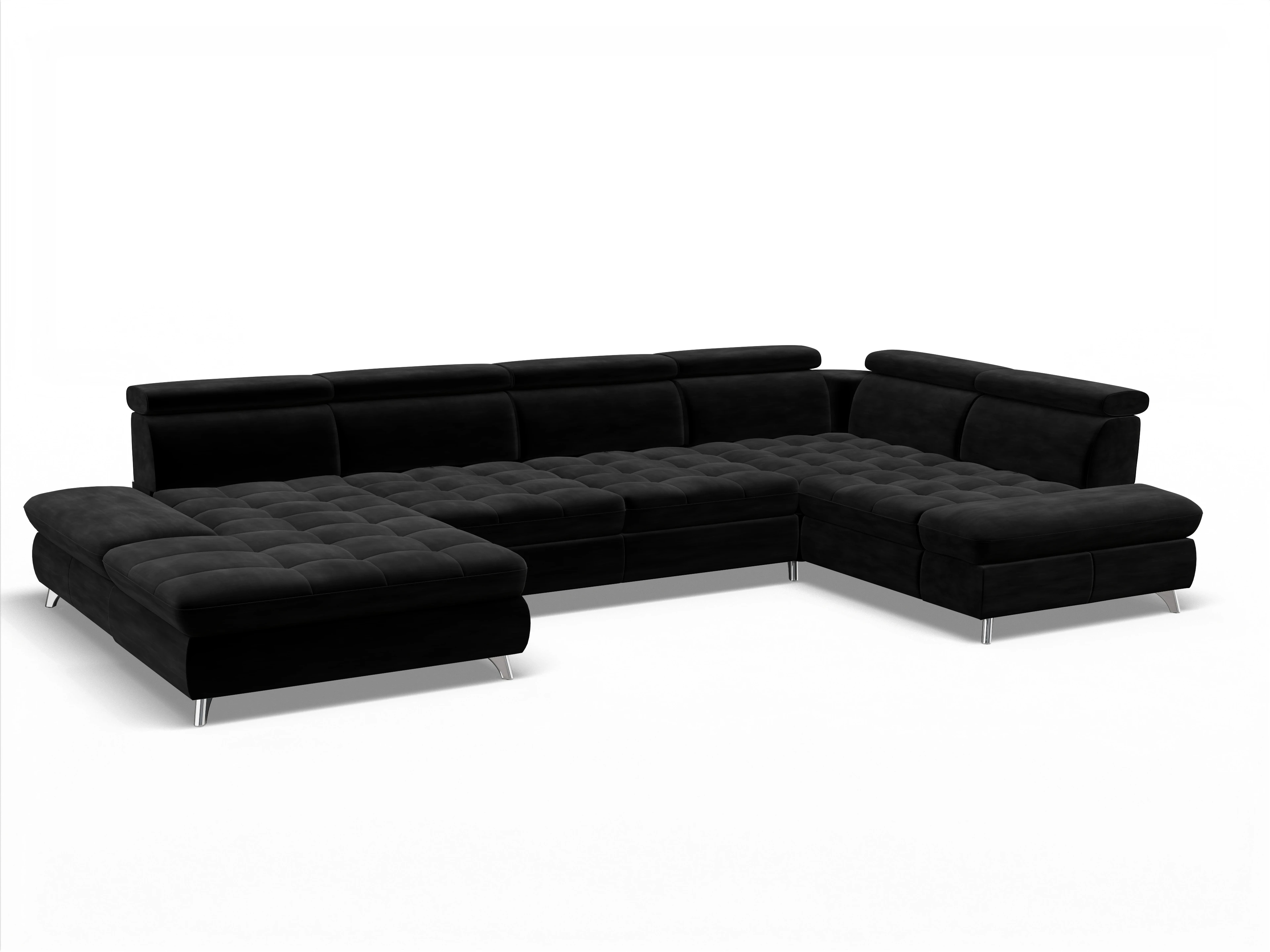 Ansicht des Produktes Memphis Stoff Wohnlandschaft Armlehne rechts Abschluss offen links in Stoff Schwarz