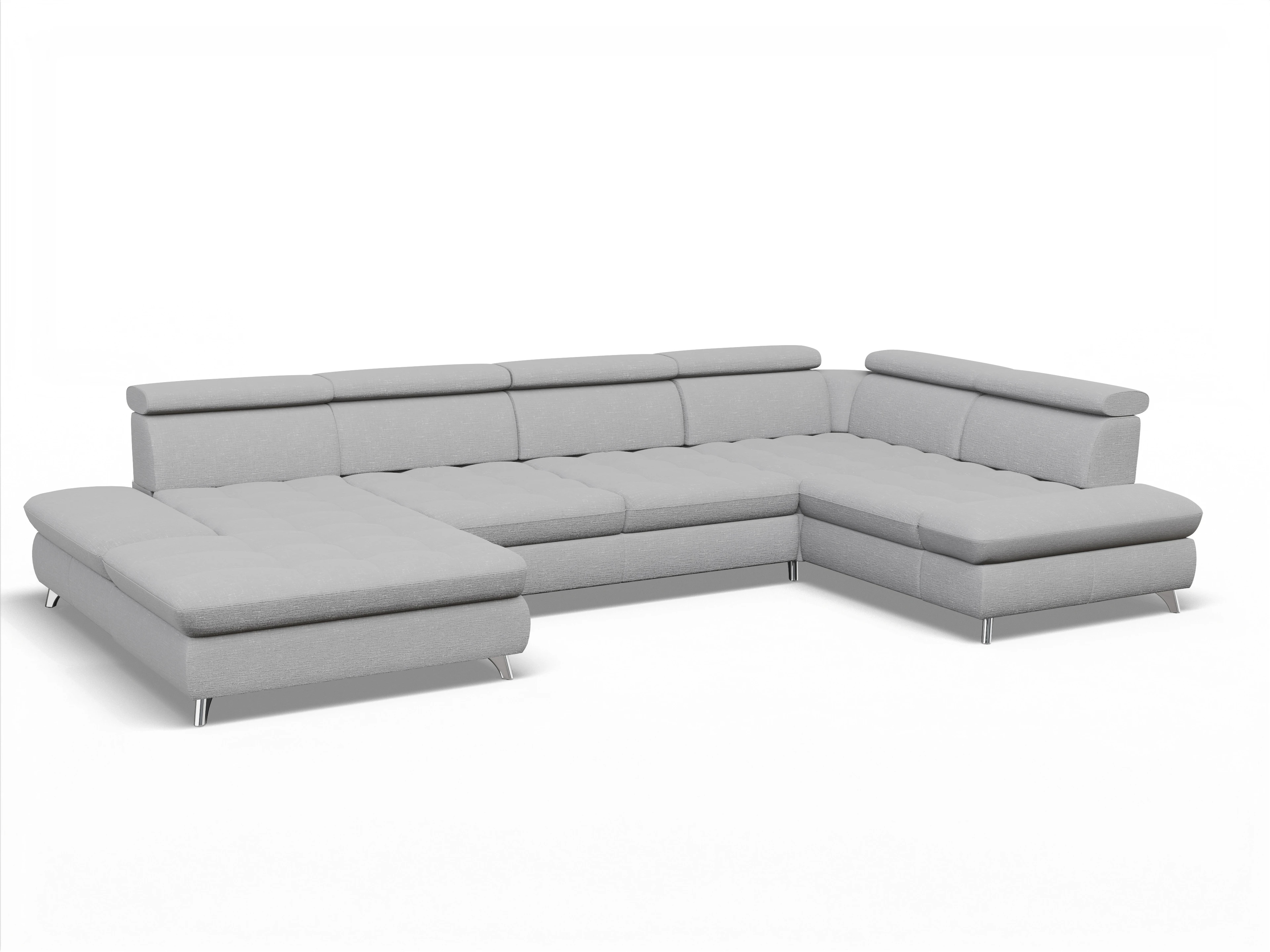 Ansicht des Produktes Memphis Stoff Wohnlandschaft Armlehne rechts Abschluss offen links in Stoff Grau