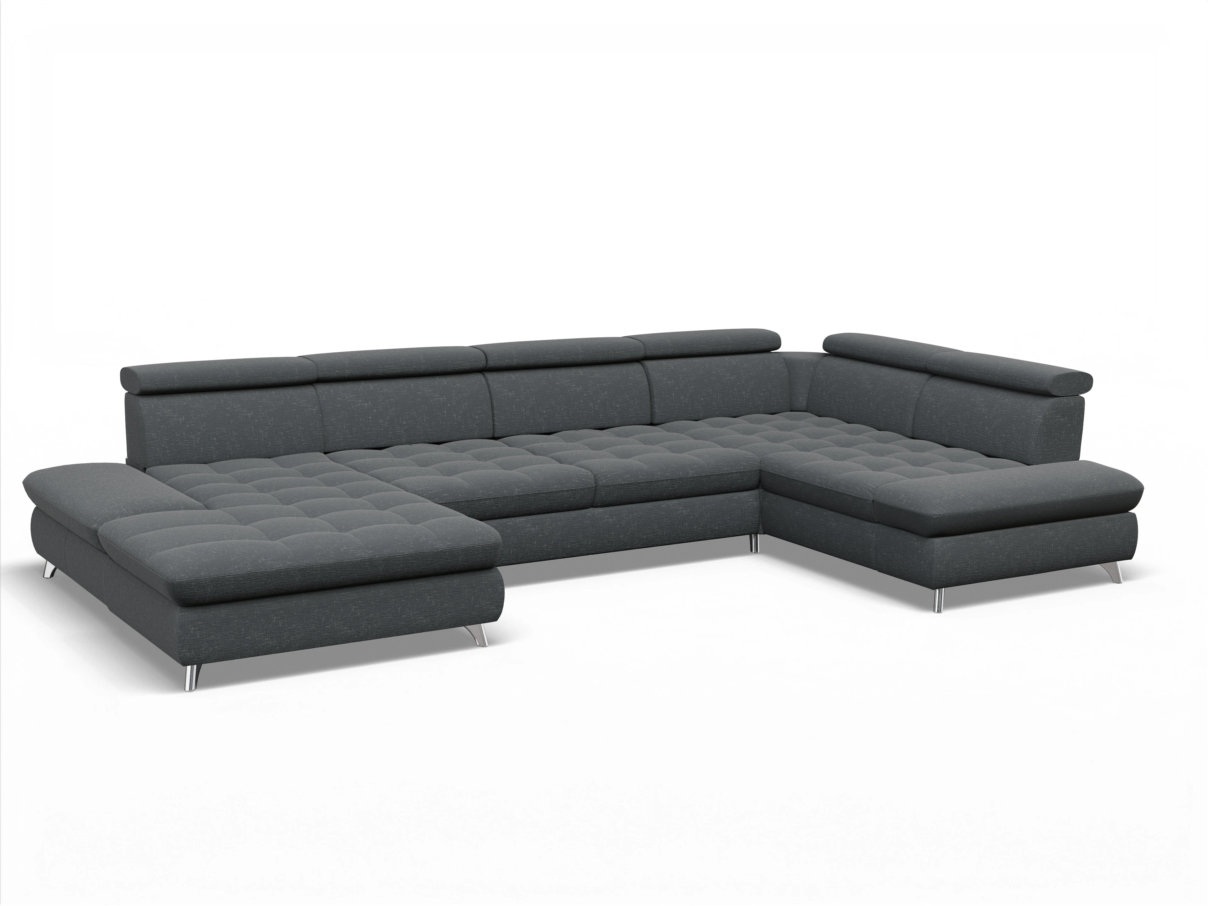 Ansicht des Produktes Memphis Stoff Wohnlandschaft Armlehne rechts Abschluss offen links in Stoff Grau