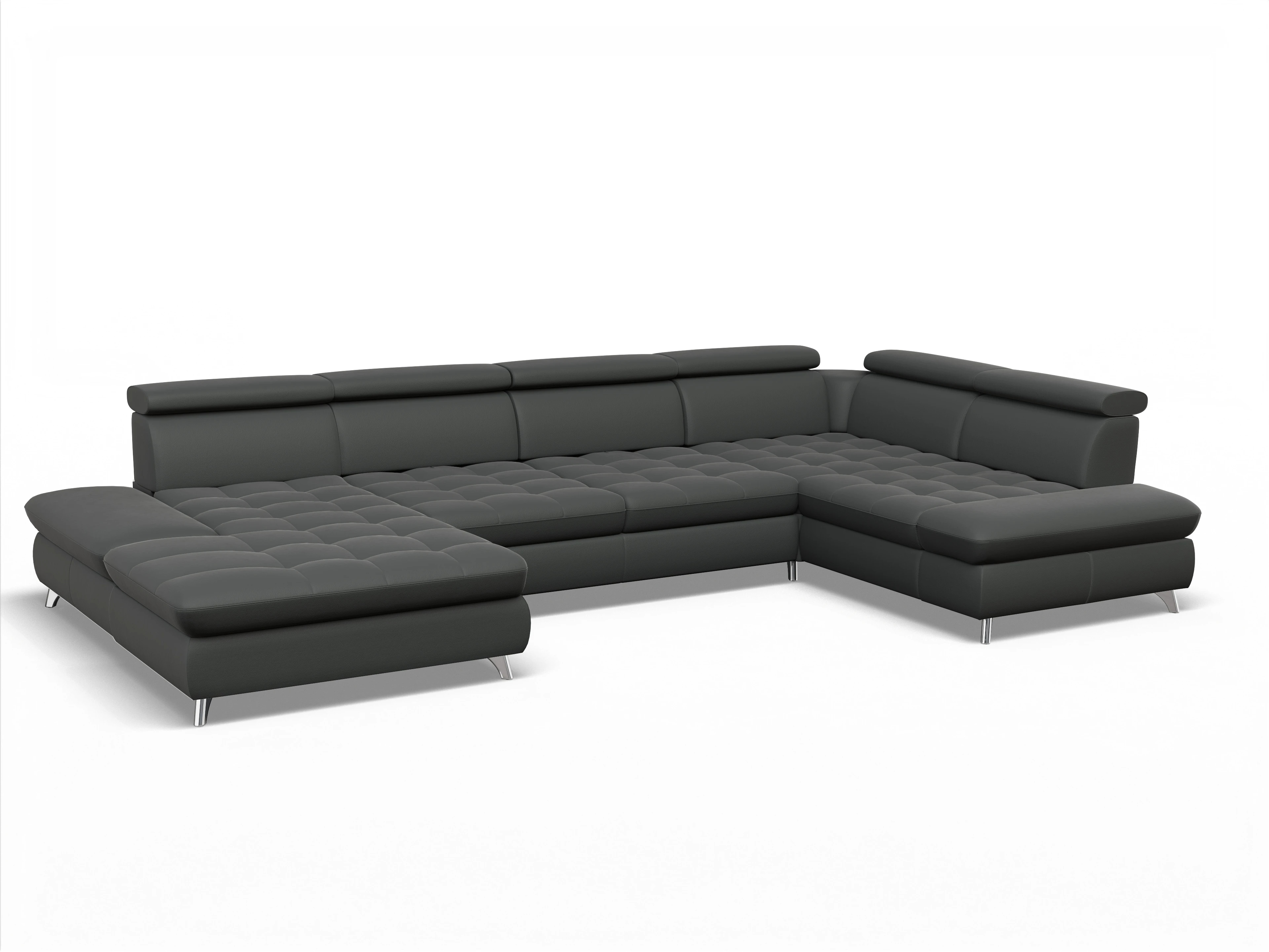 Ansicht des Produktes Memphis Stoff Wohnlandschaft Armlehne rechts Abschluss offen links in Leder Grau