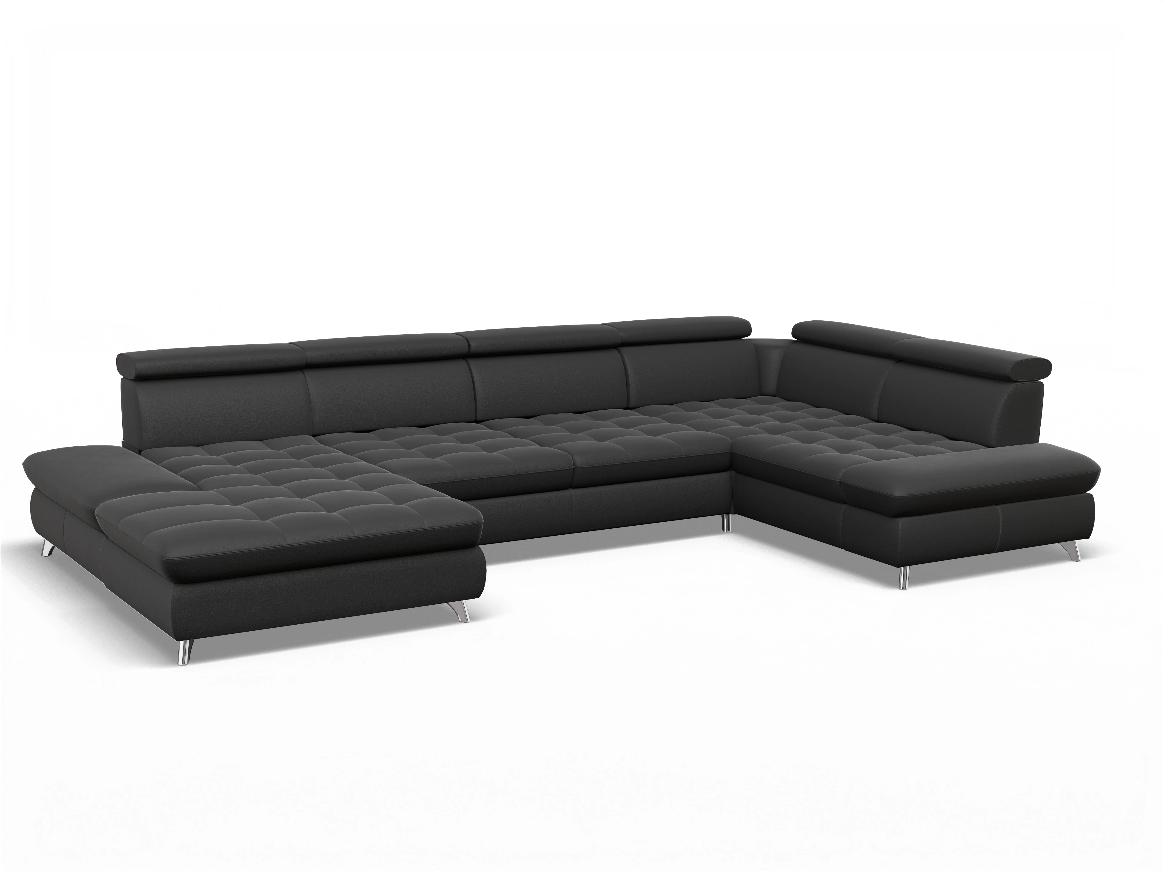 Ansicht des Produktes Memphis Stoff Wohnlandschaft Armlehne rechts Abschluss offen links in Leder Schwarz