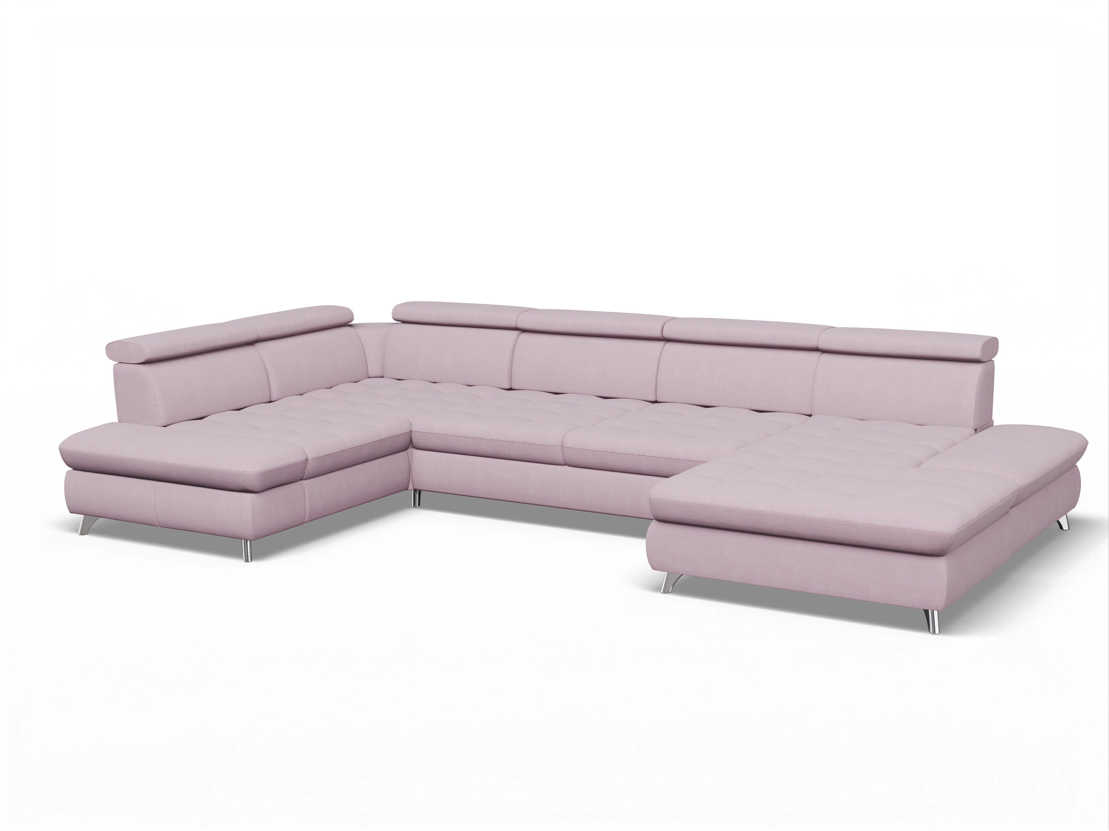 Ansicht des Produktes Memphis Stoff Wohnlandschaft Armlehne links Abschluss offen rechts in Stoff Rosa