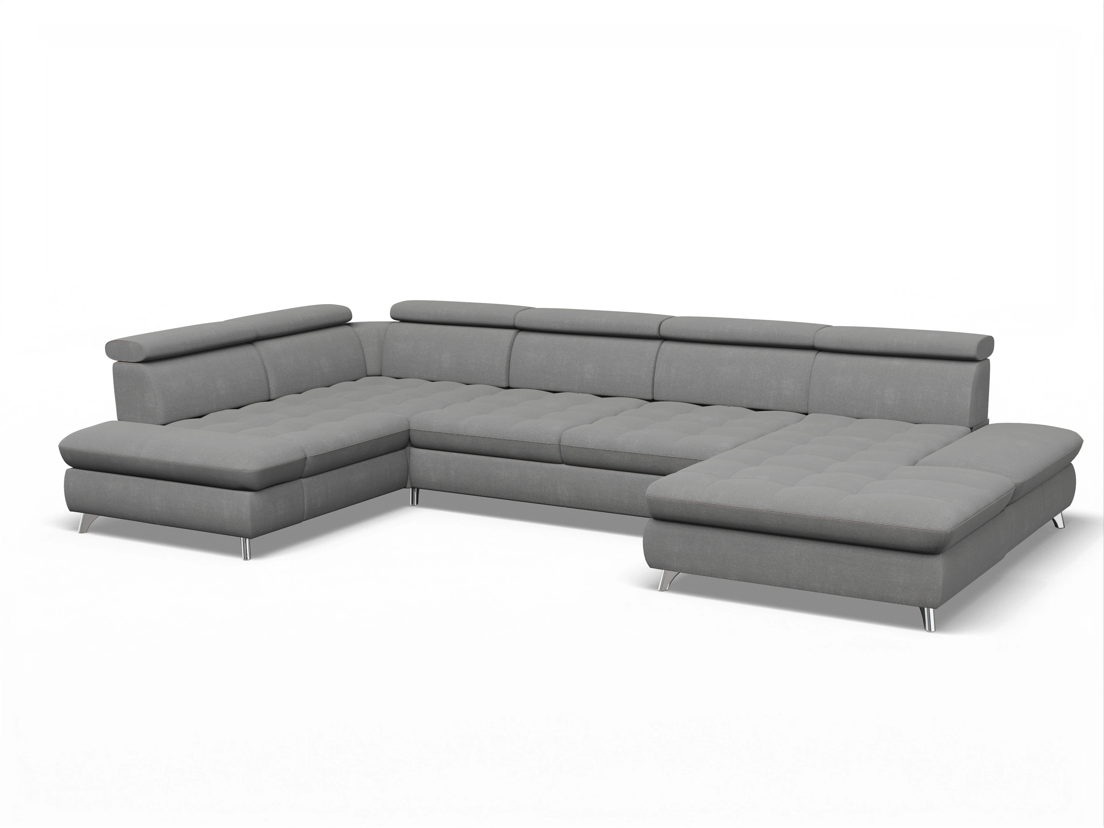 Ansicht des Produktes Memphis Stoff Wohnlandschaft Armlehne links Abschluss offen rechts in Stoff Grau