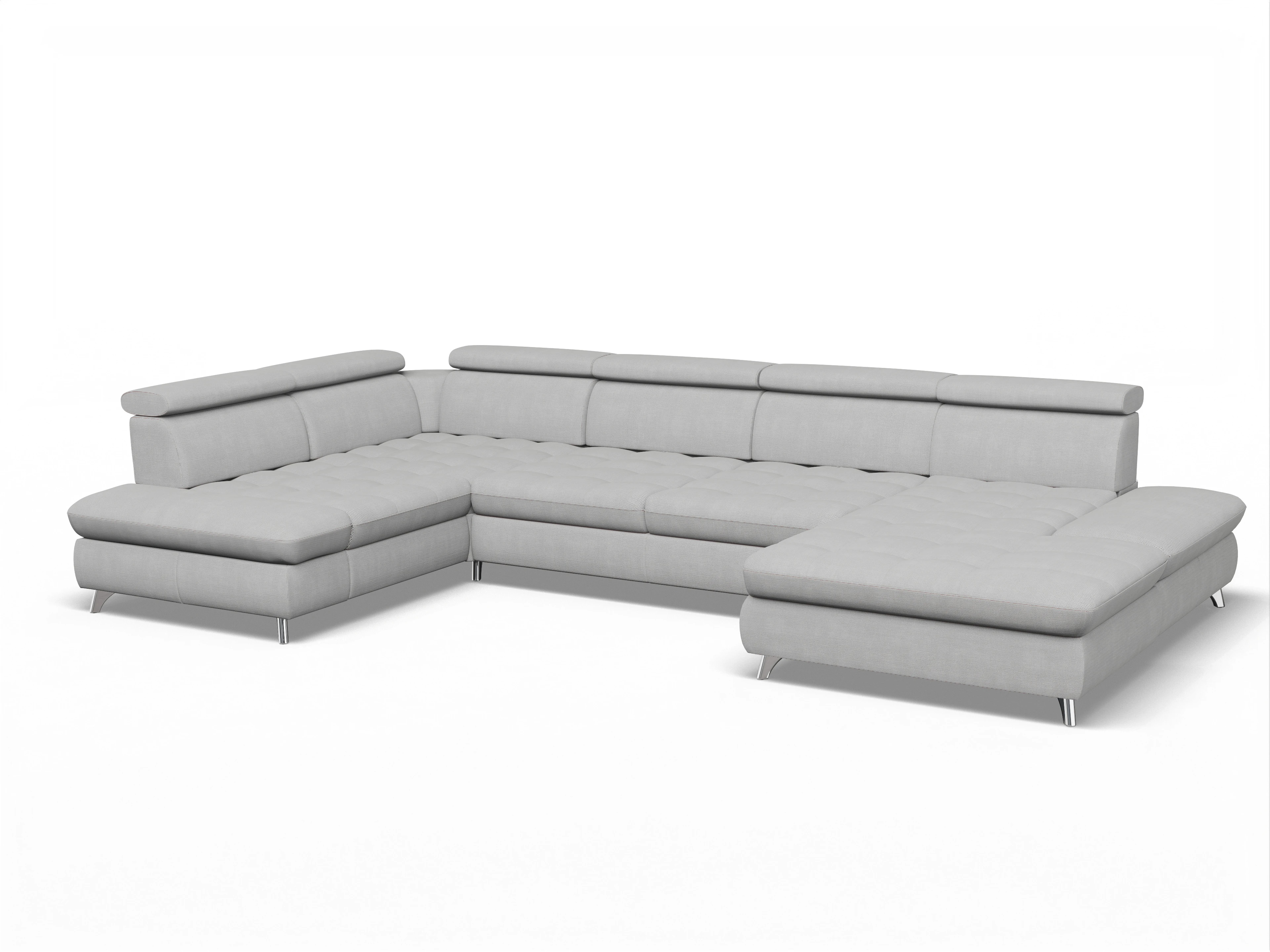 Ansicht des Produktes Memphis Stoff Wohnlandschaft Armlehne links Abschluss offen rechts in Stoff Grau