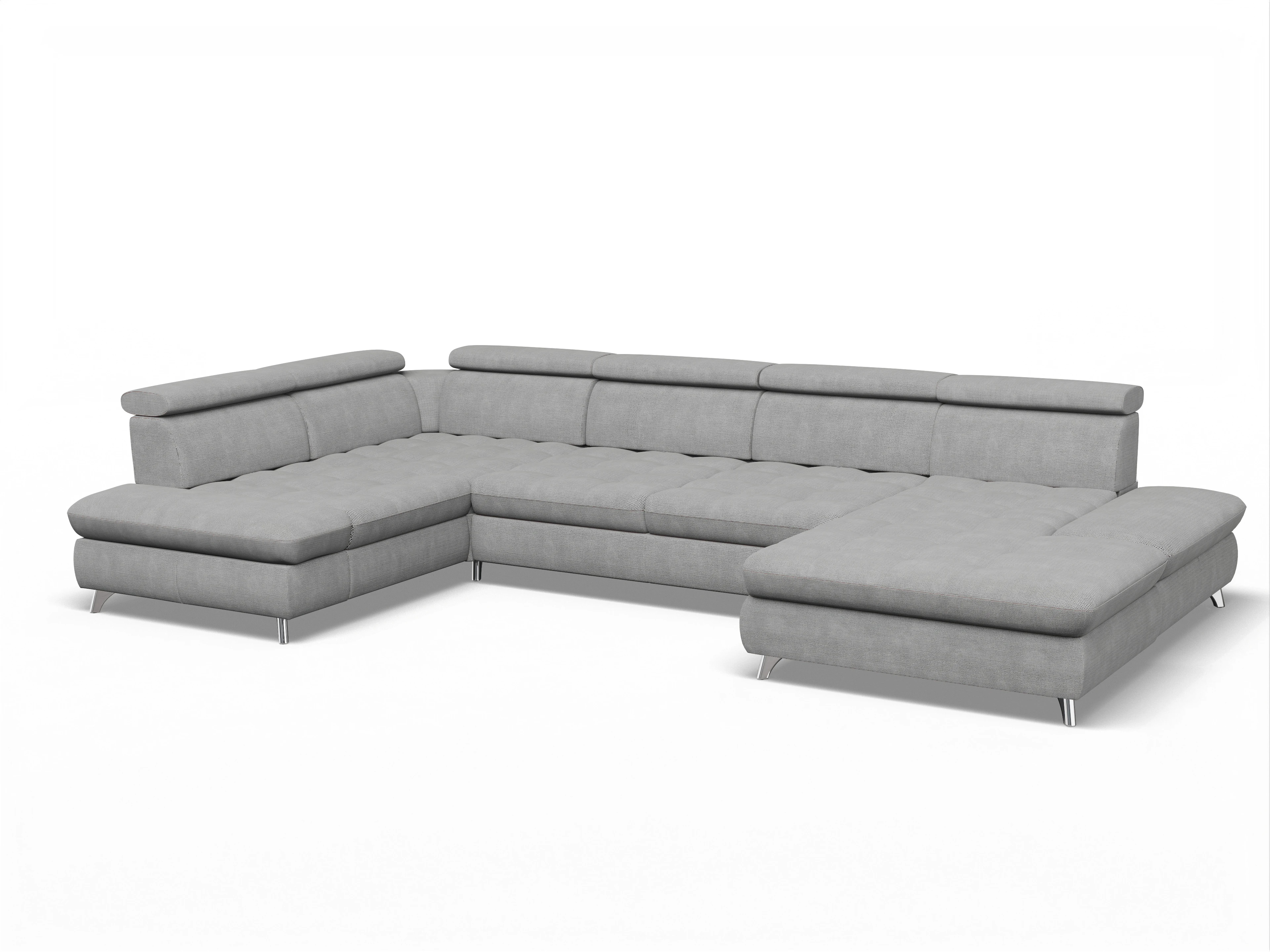 Ansicht des Produktes Memphis Stoff Wohnlandschaft Armlehne links Abschluss offen rechts in Stoff Grau